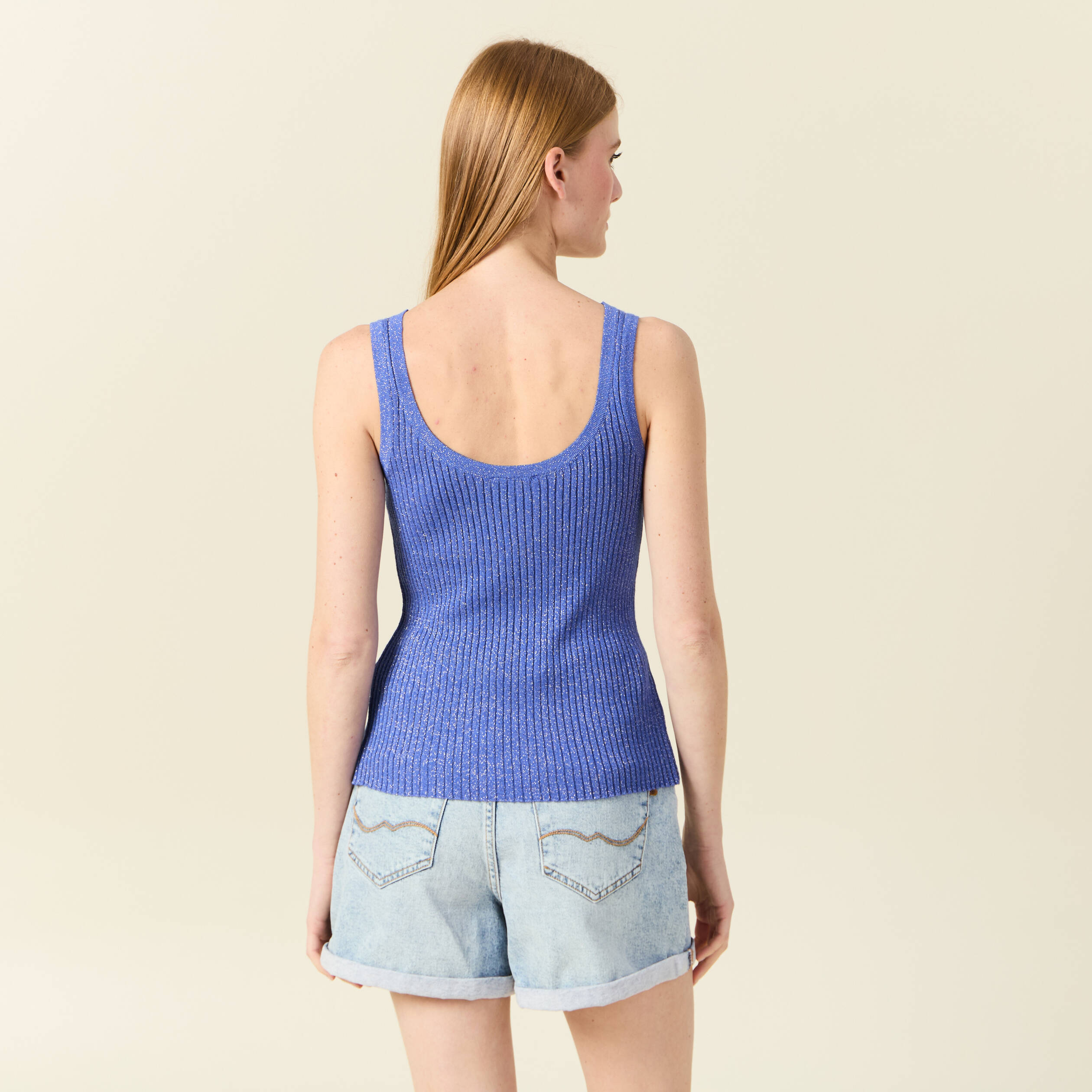 debardeur tricot bretelles bleu electrique femme Débardeur tricot bretelles bleu electrique femme