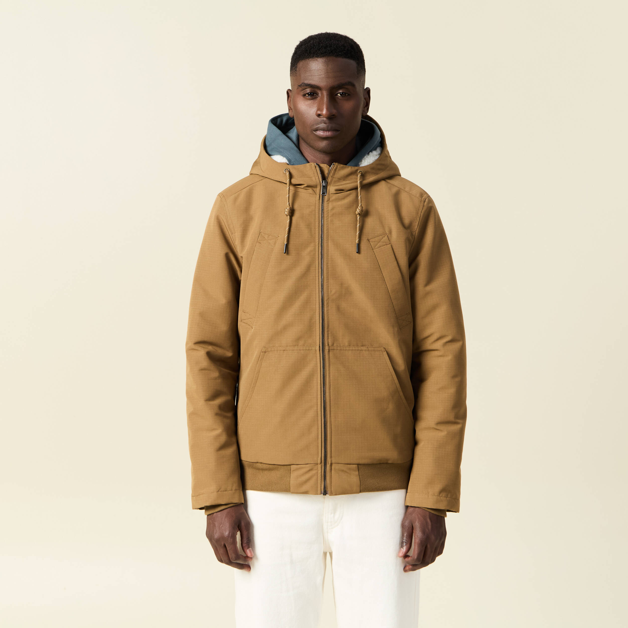 Parka courte &agrave; capuche beige homme