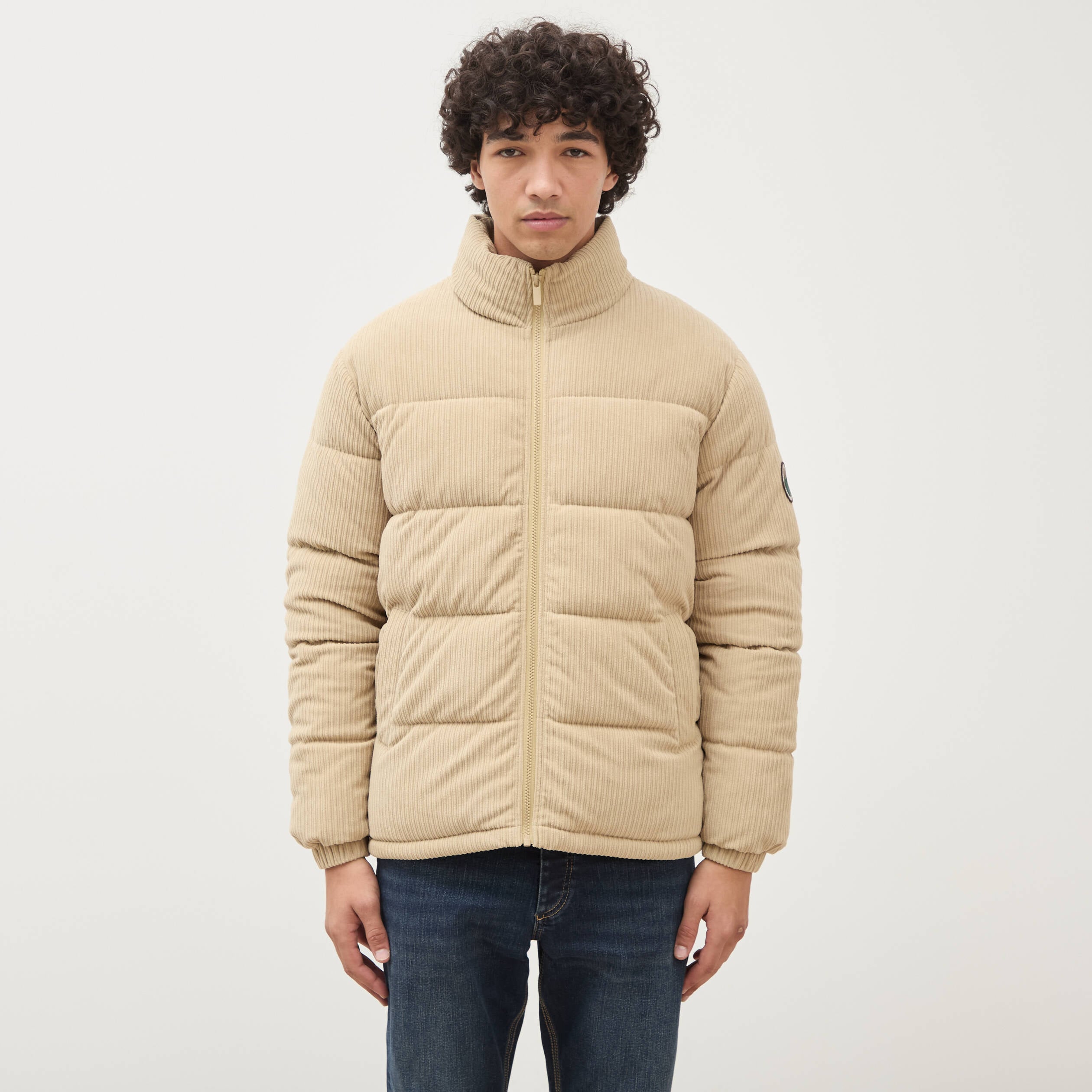 Doudoune manches longues en velours beige homme