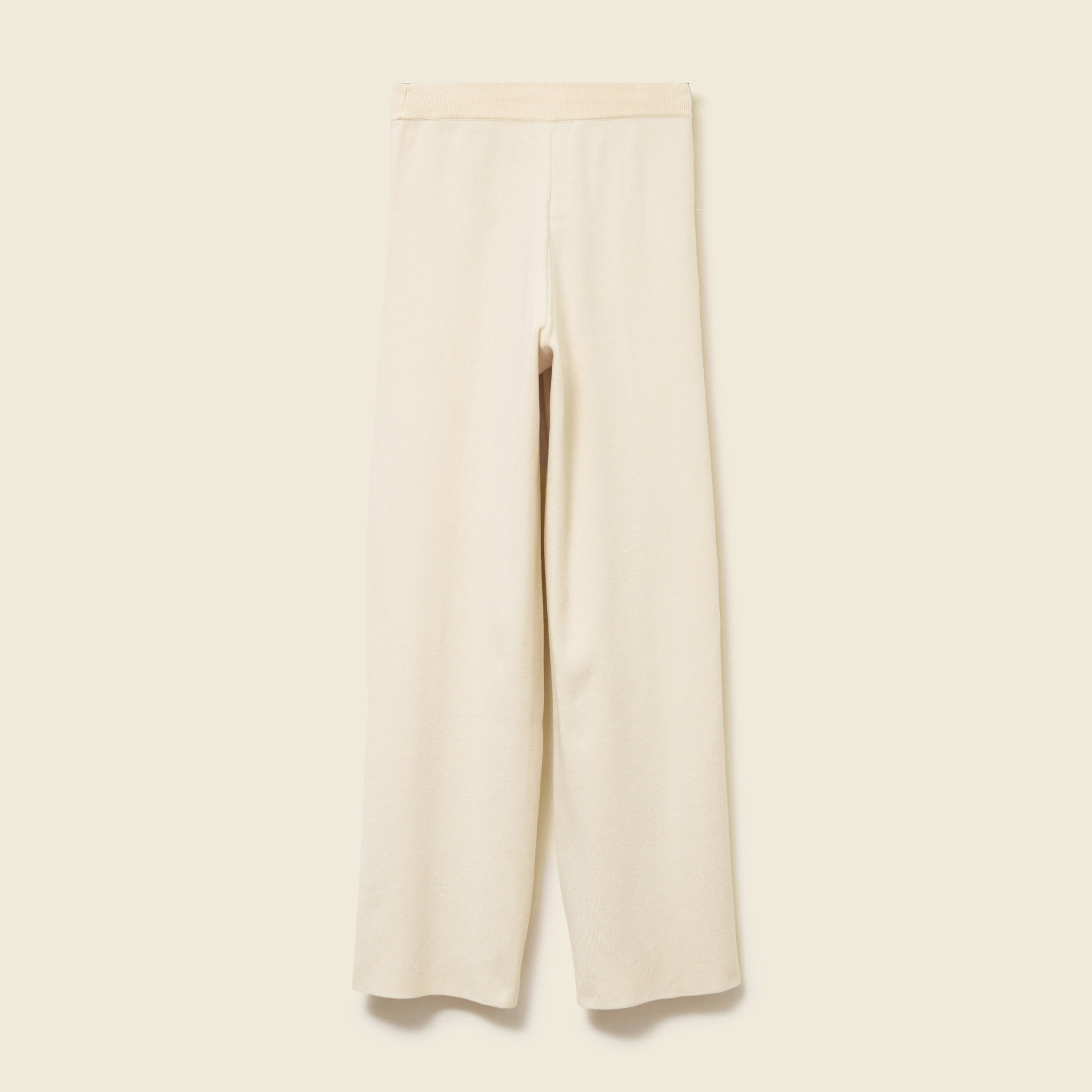 Pantalon large taille haute en maille creme femme