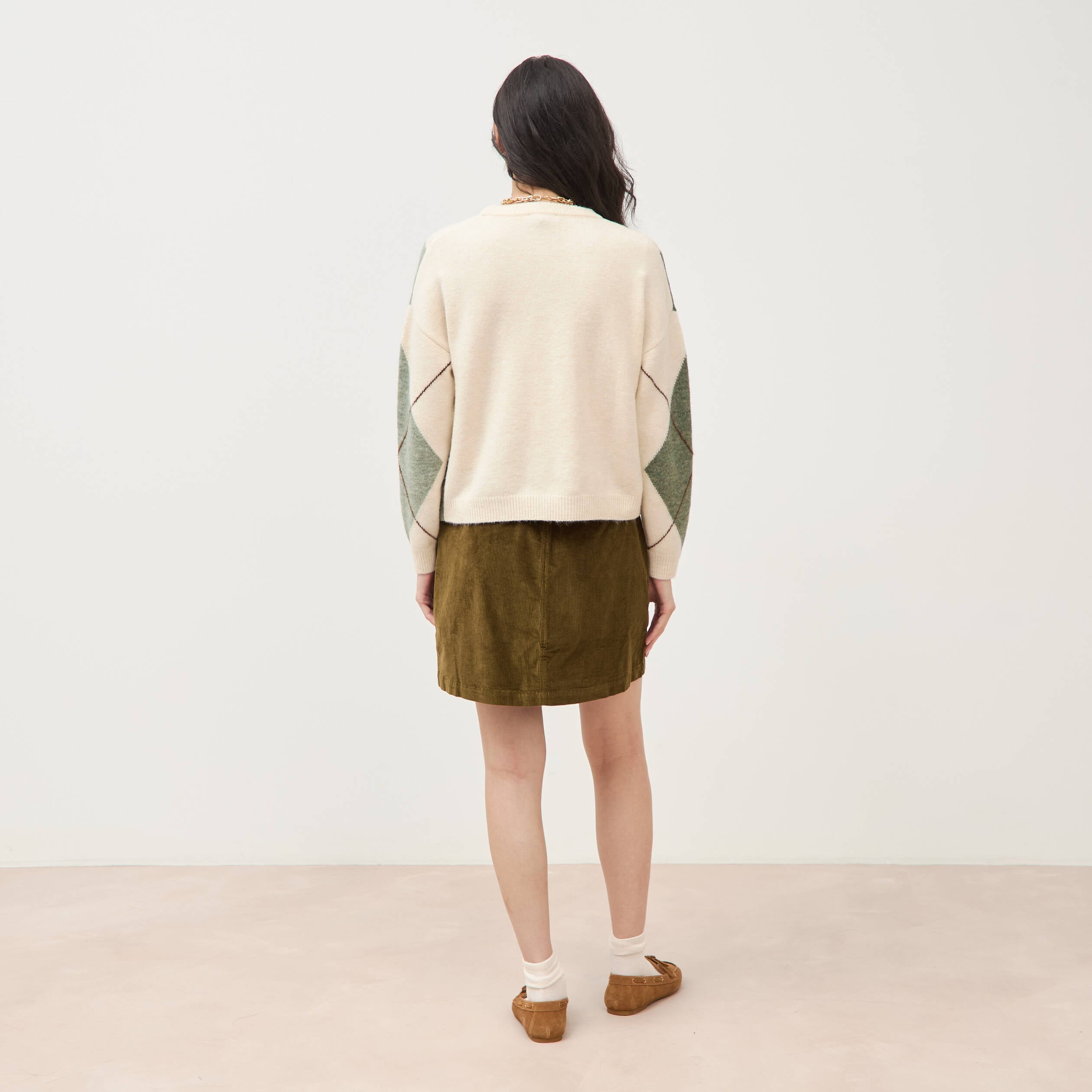 Pull col rond manches longues vert pastel femme