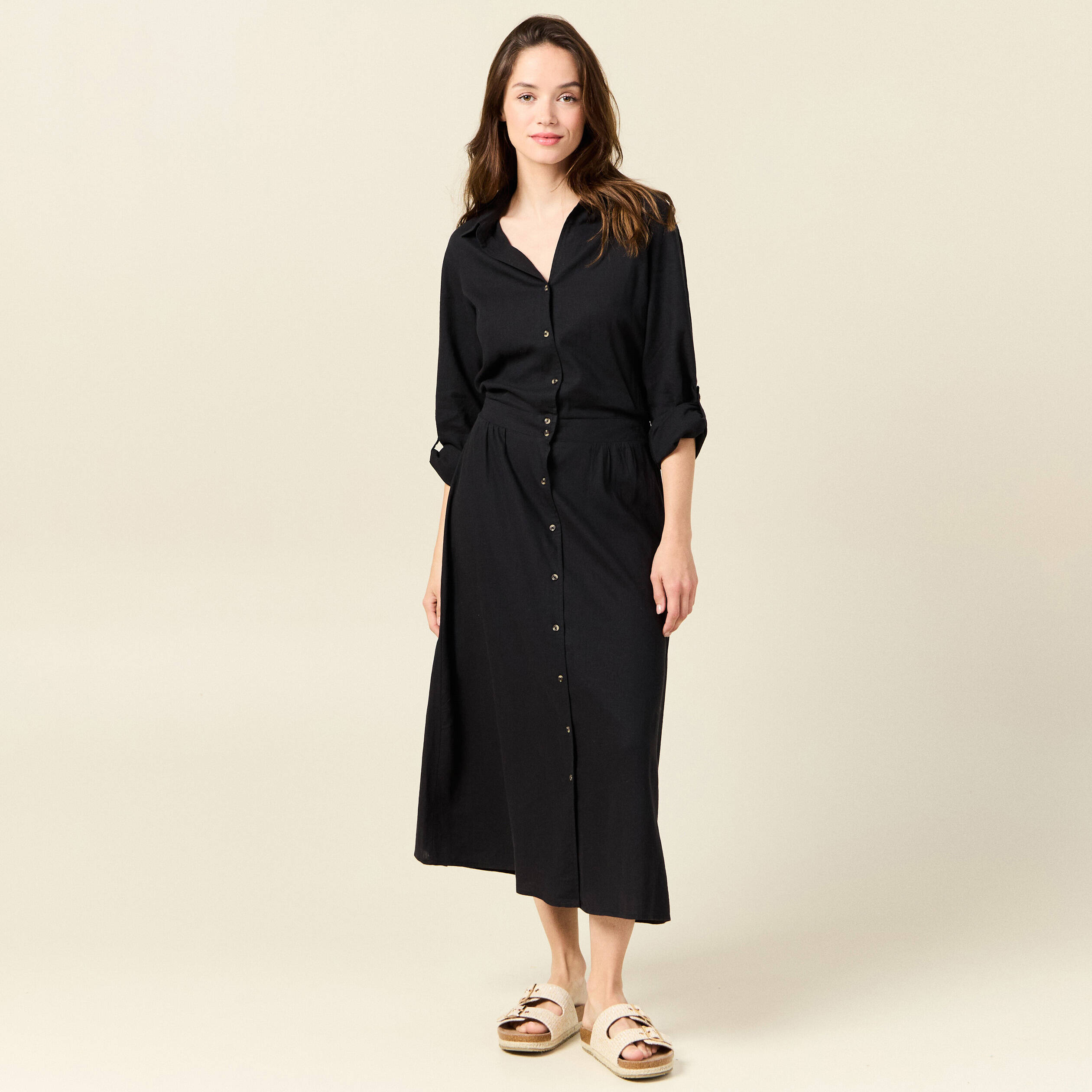 robe chemise eco responsable noir femme Robe chemise éco-responsable noir femme