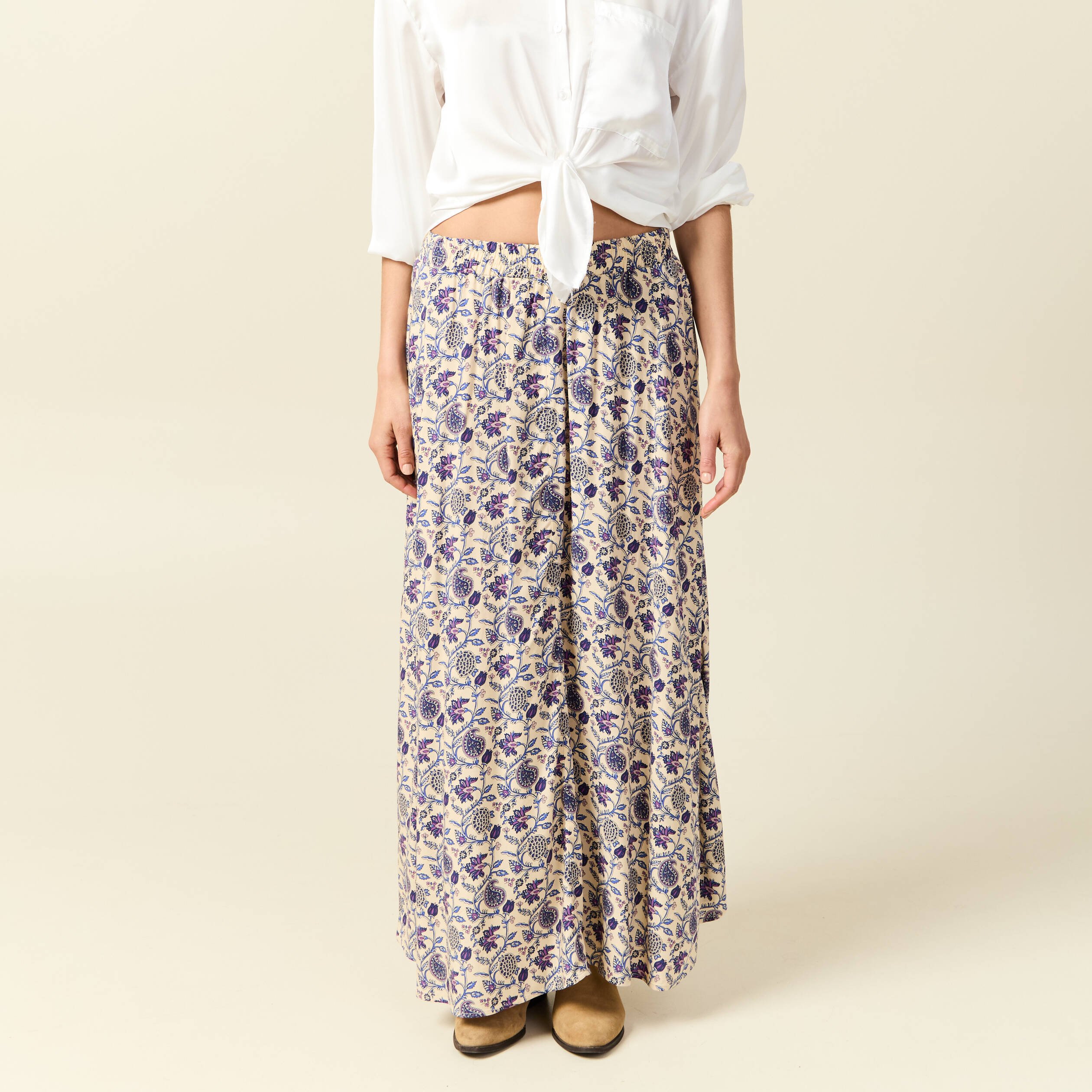 jupe longue evasee taille standard bleu femme Jupe longue évasée taille standard bleu femme