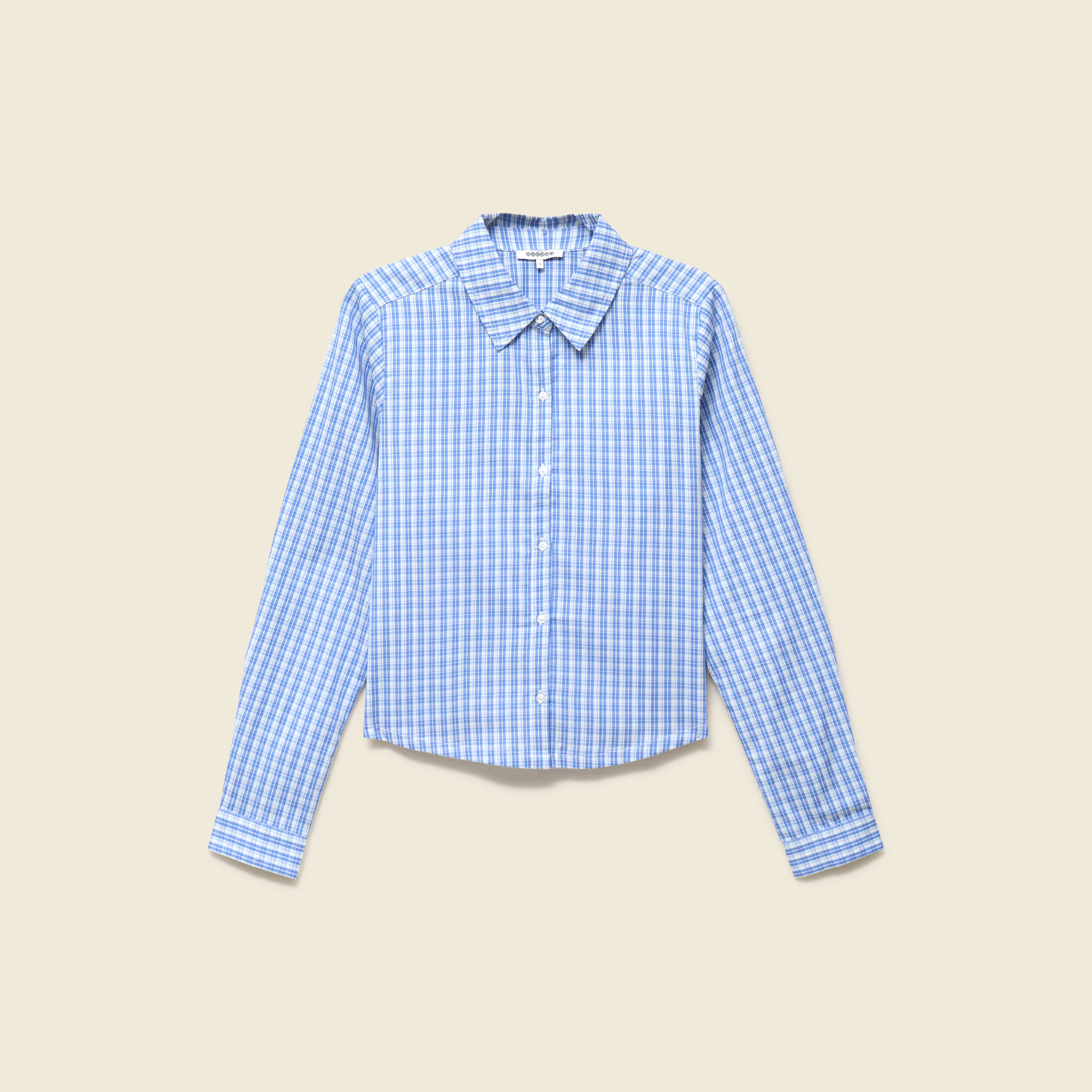 Chemise droite courte en coton bleu clair femme