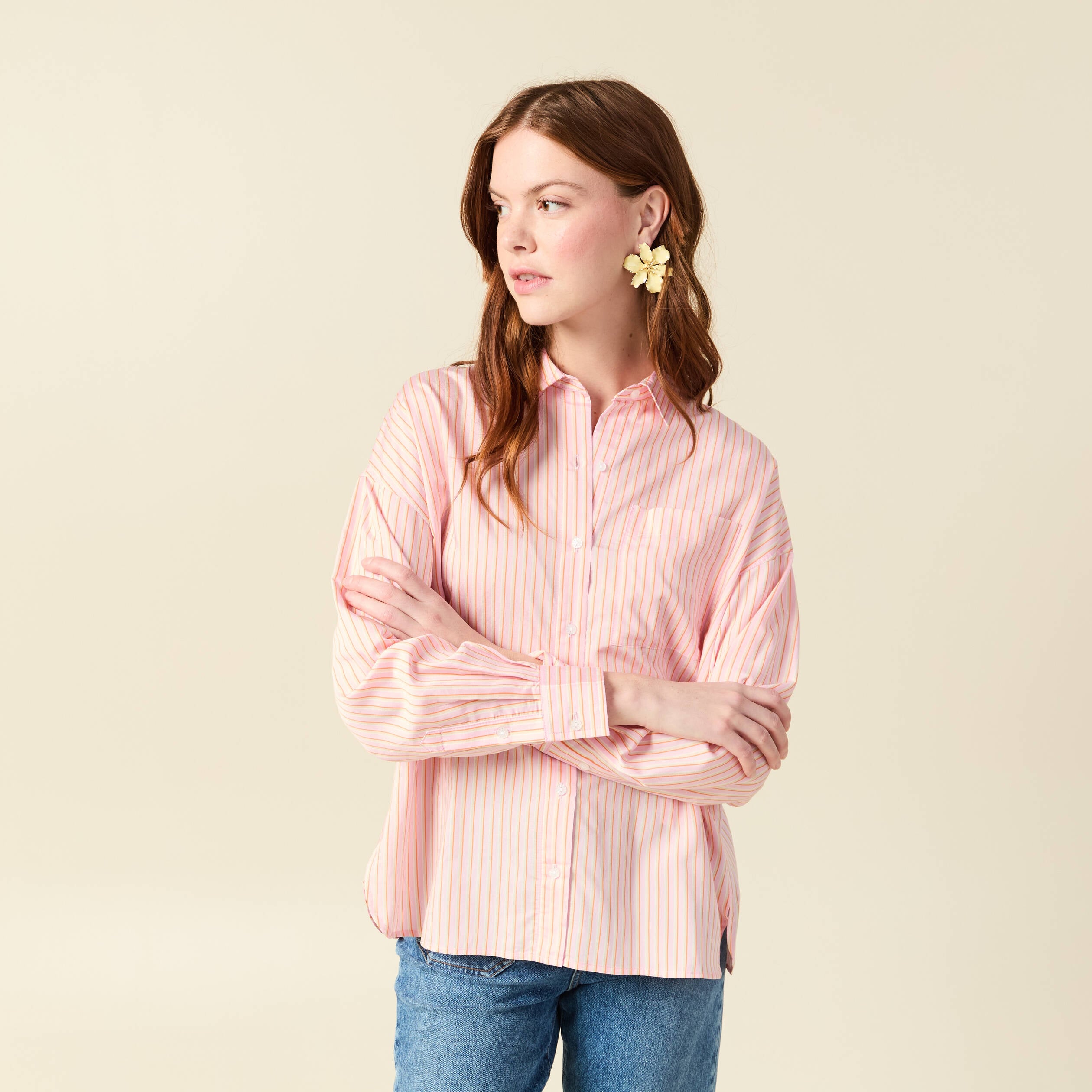 Chemise oversize manches longues fluides rose femme