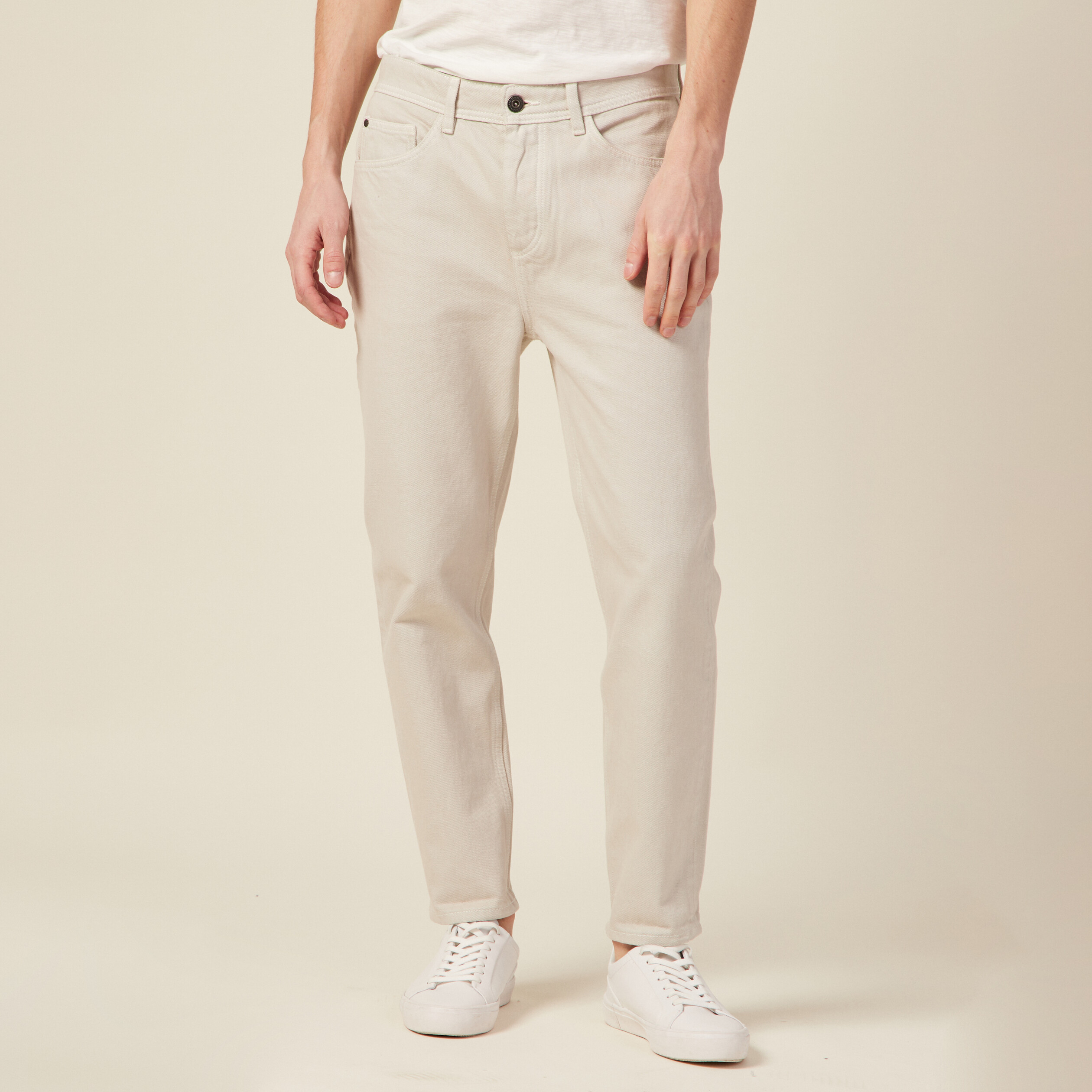 jeans tapered 5 poches beige homme Jeans tapered 5 poches beige homme