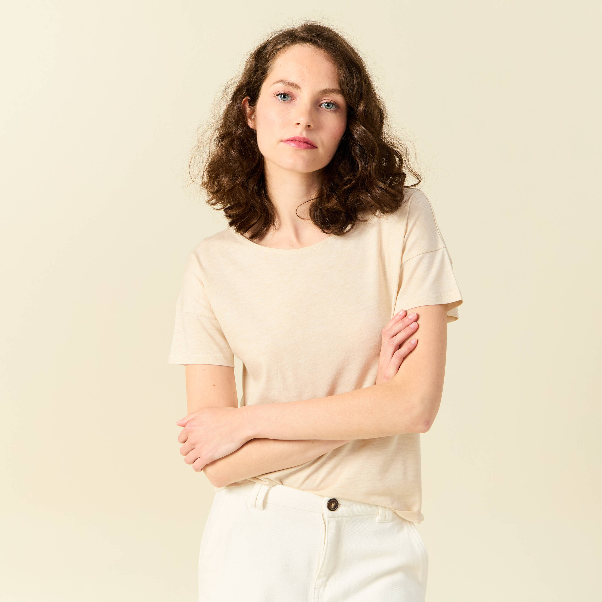t shirt manches courtes creme femme T-shirt manches courtes creme femme