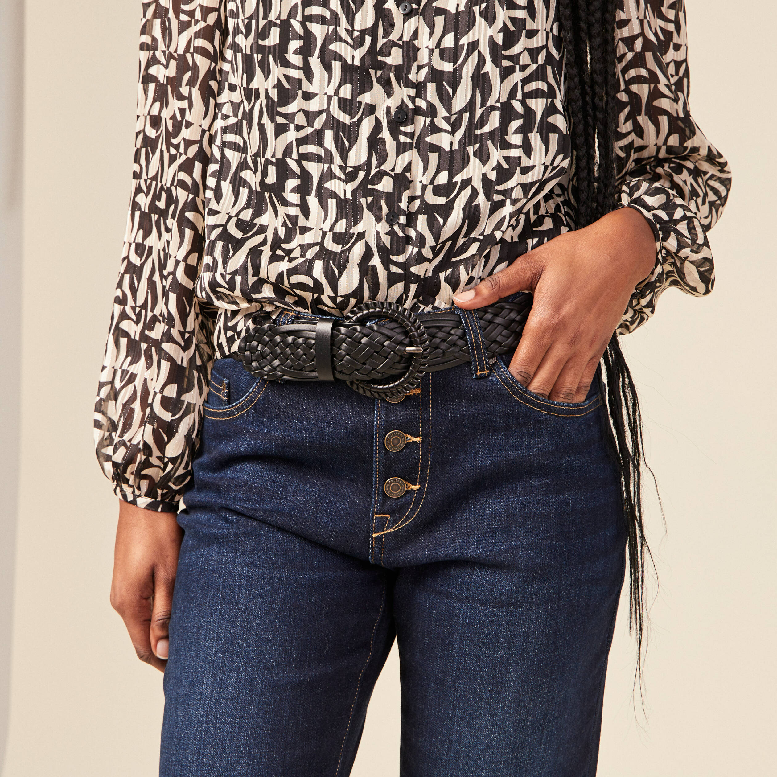 Ceinture tressée noir femme