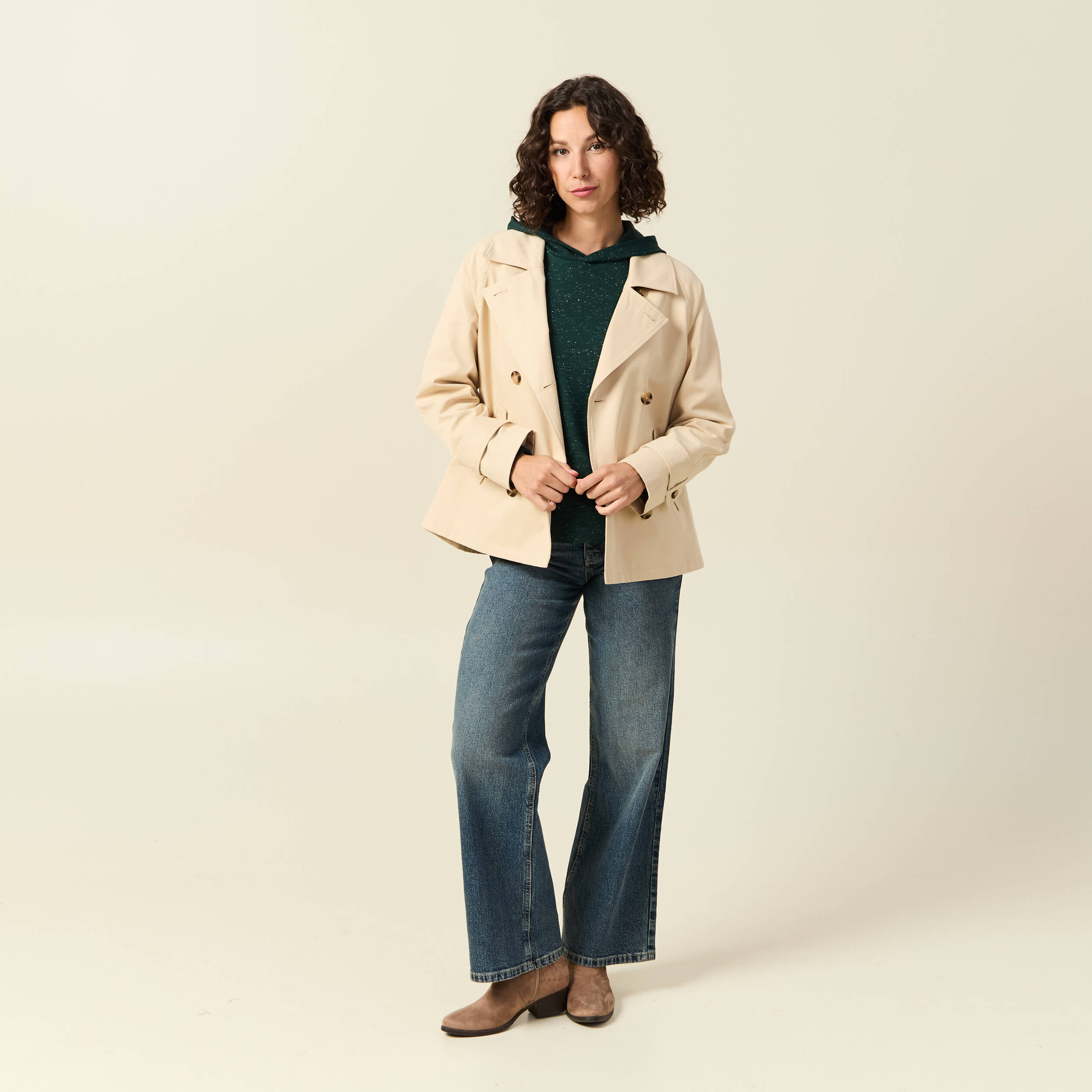 Sweat &agrave; capuche manches longues vert fonc&eacute; femme