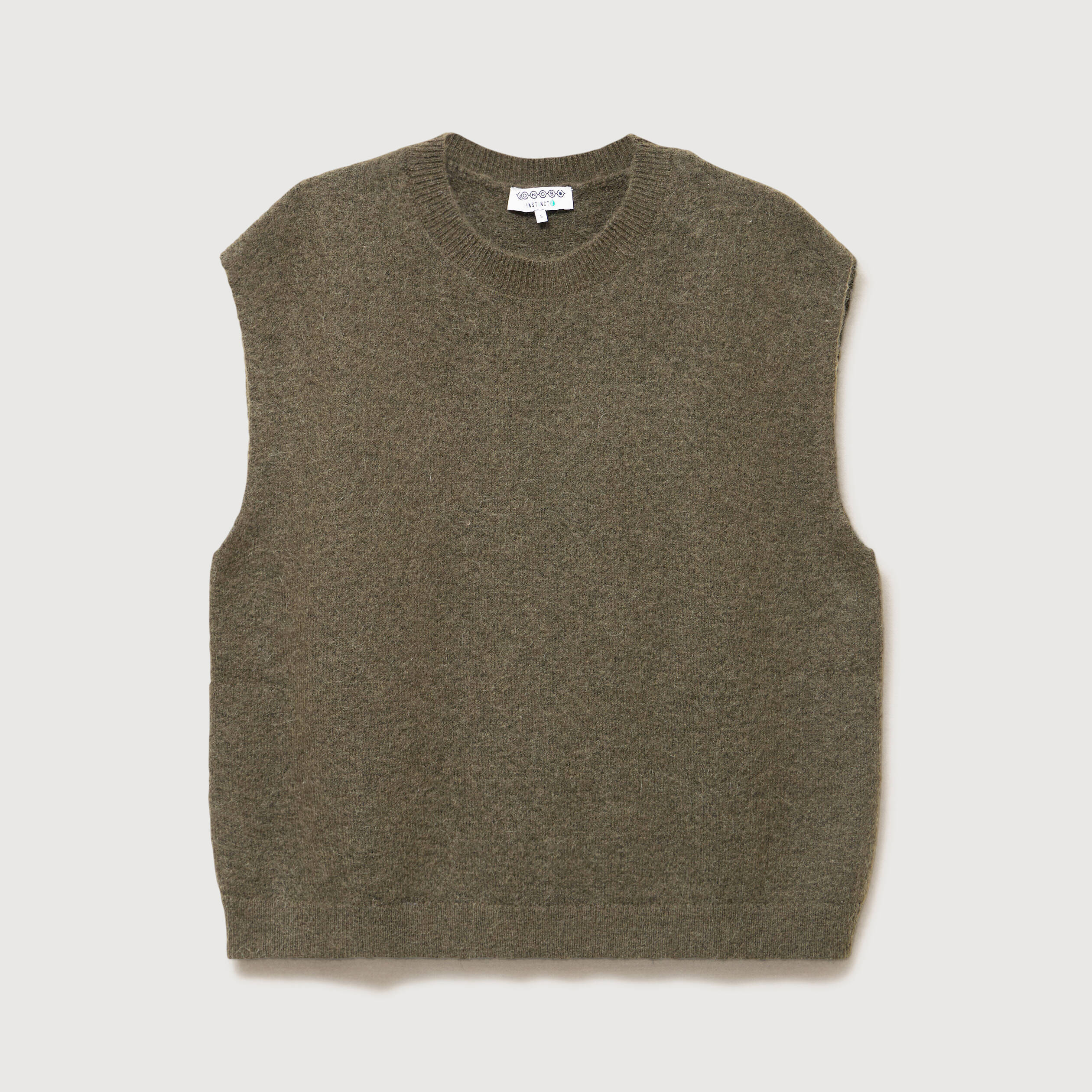 Pull droit court sans manches col rond vert olive femme