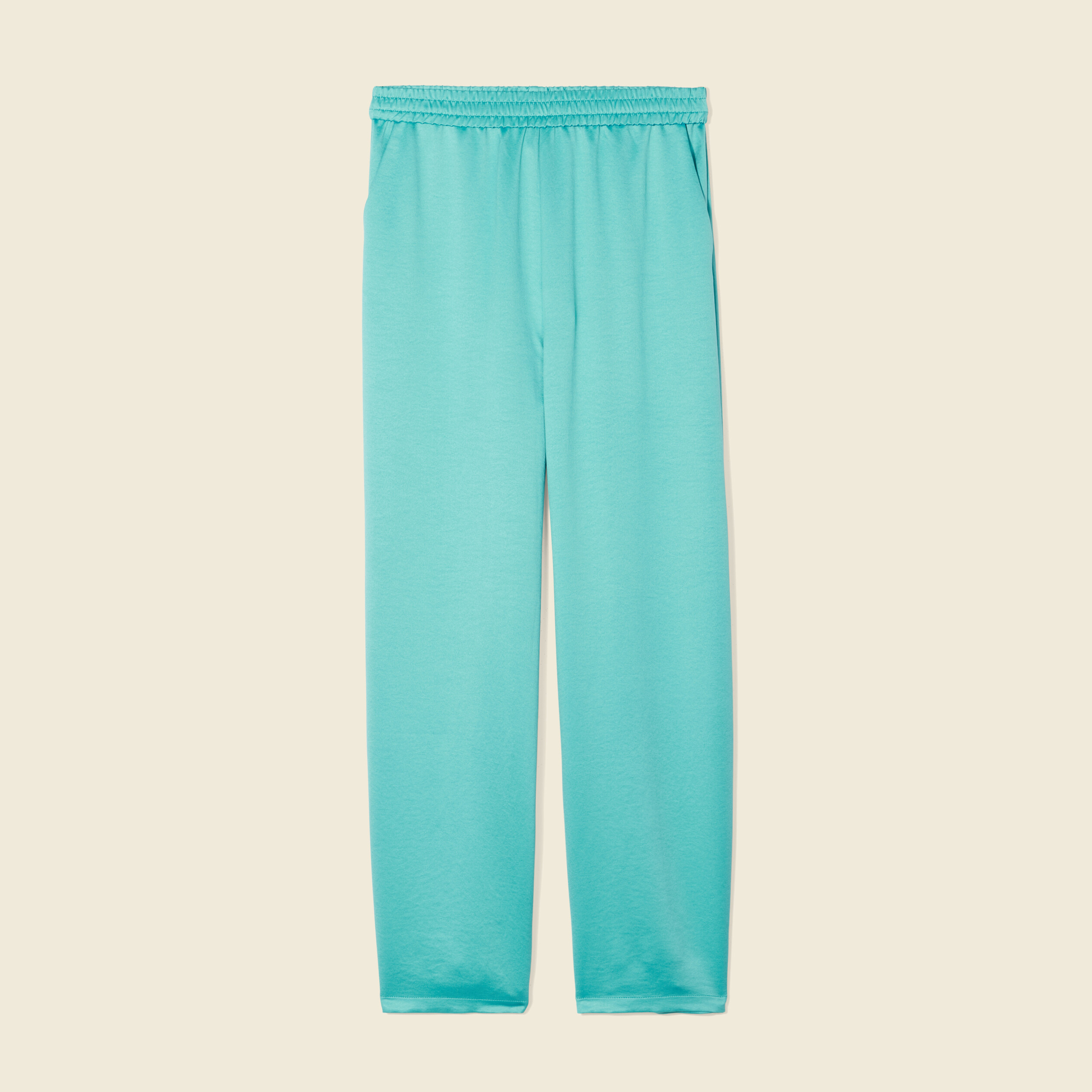pantalon large fluide satin bleu turquoise femme Pantalon large fluide satin bleu turquoise femme