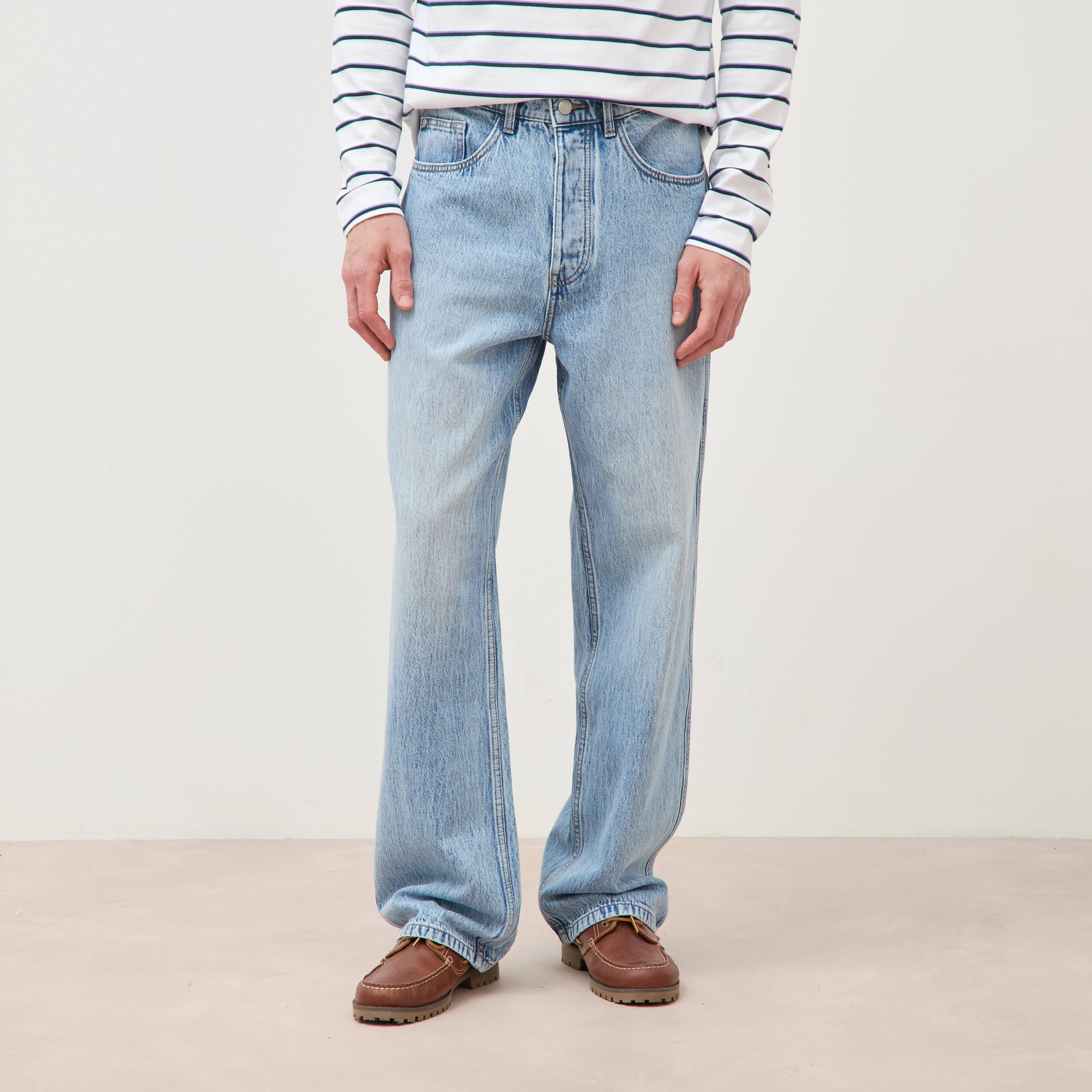 Jeans loose longueur 34 en coton denim snow bleach homme