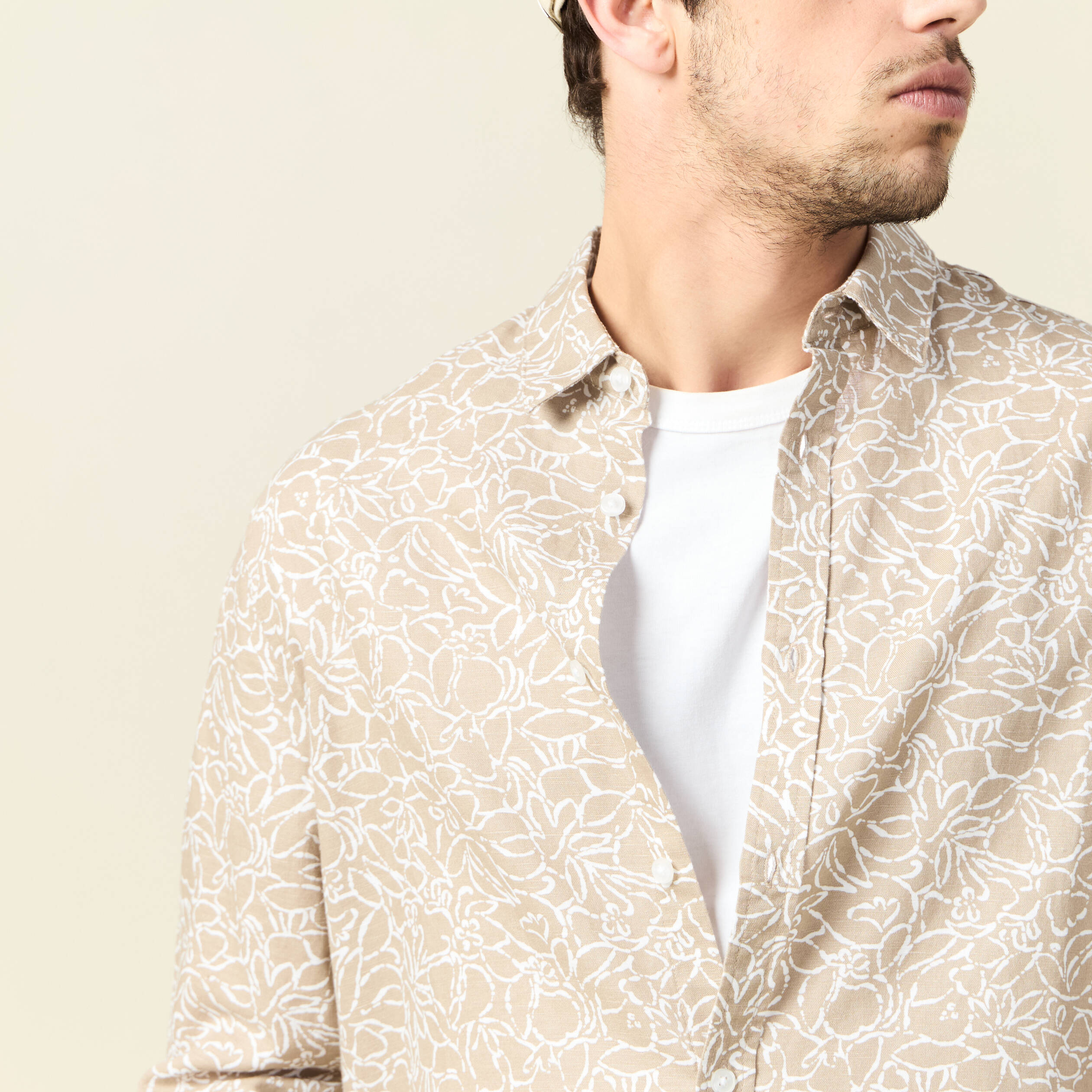 chemise manches longues beige homme Chemise manches longues beige homme