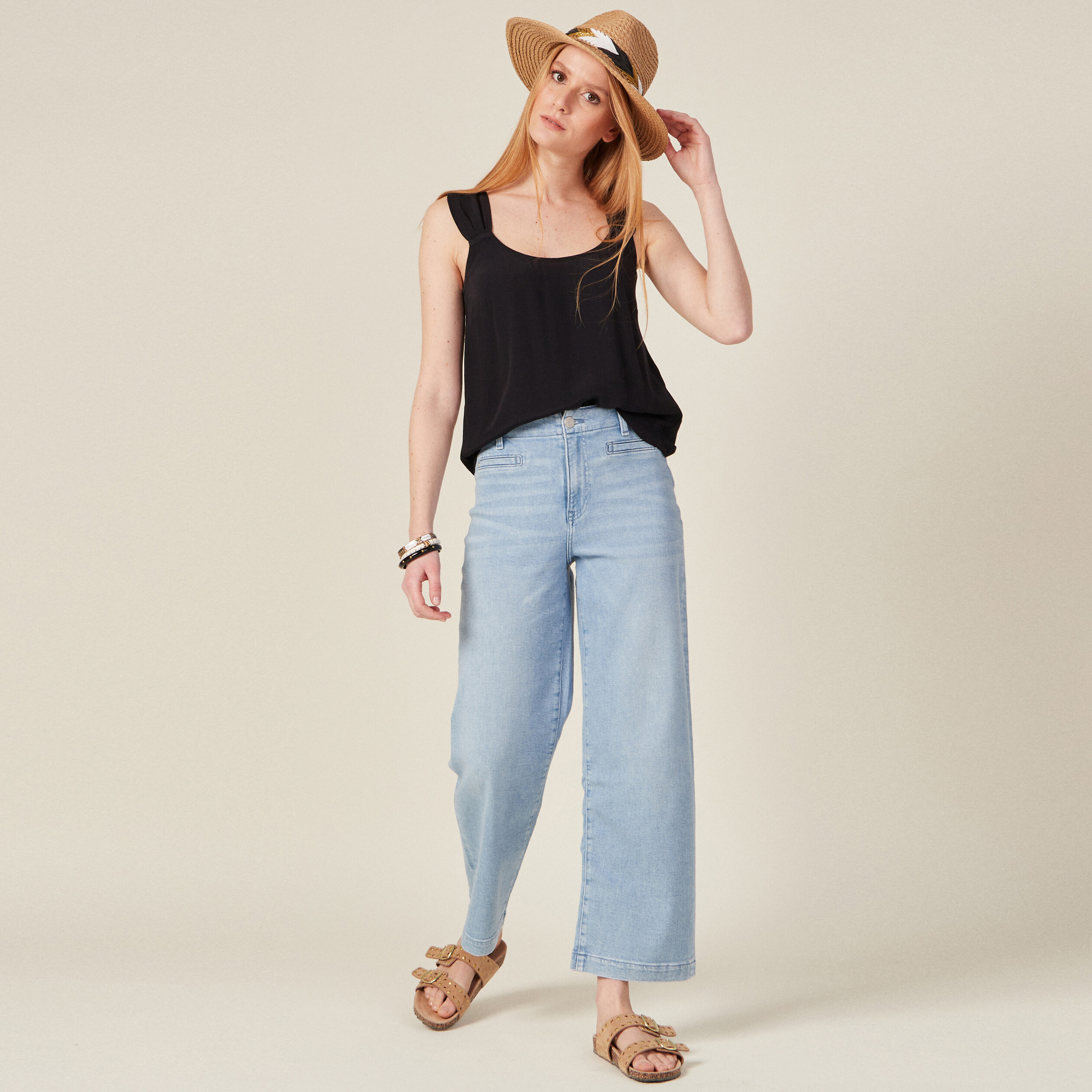 Blouse bretelles larges noir femme