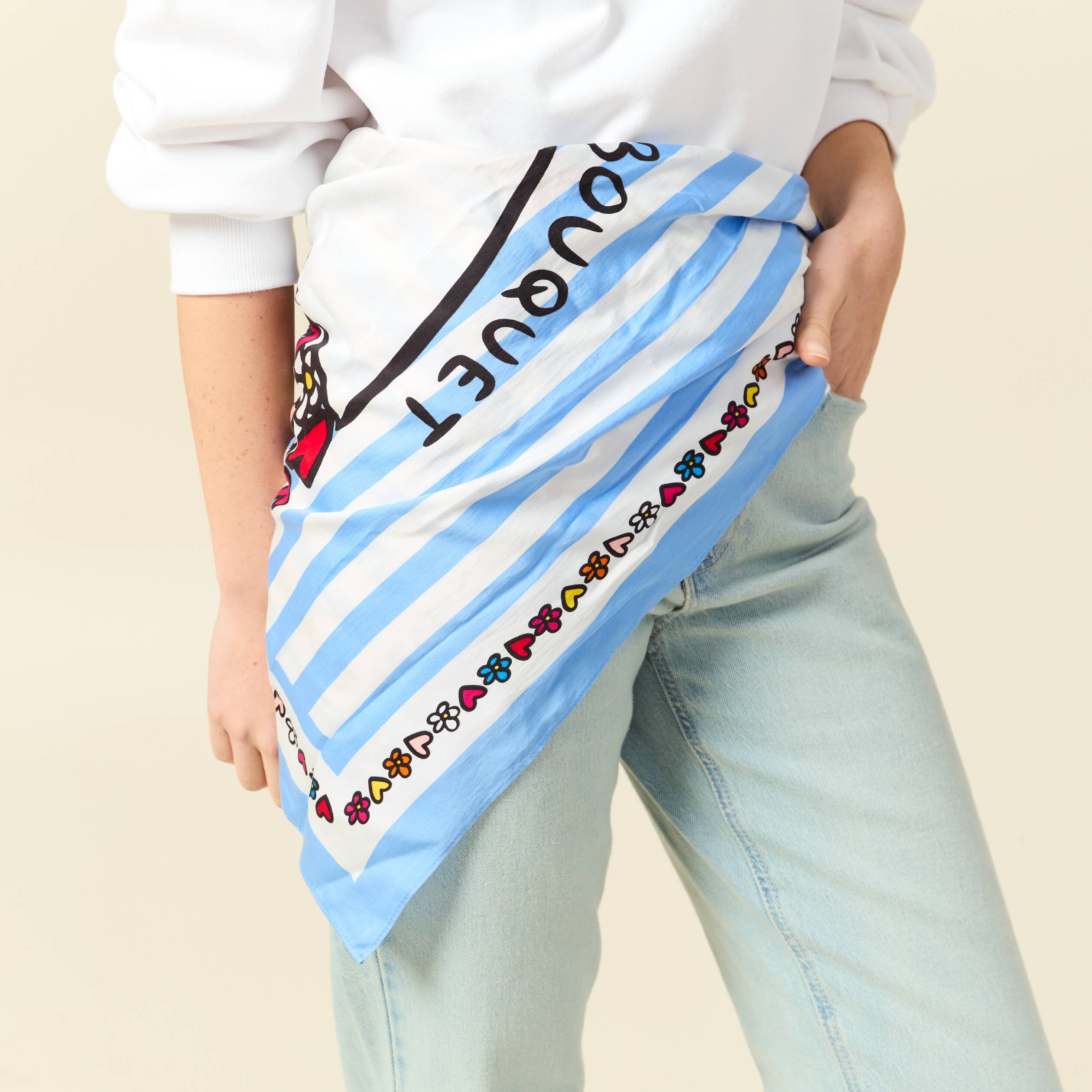 Foulard carr&eacute; Atelier Beguin x Bonobo bleu ciel femme