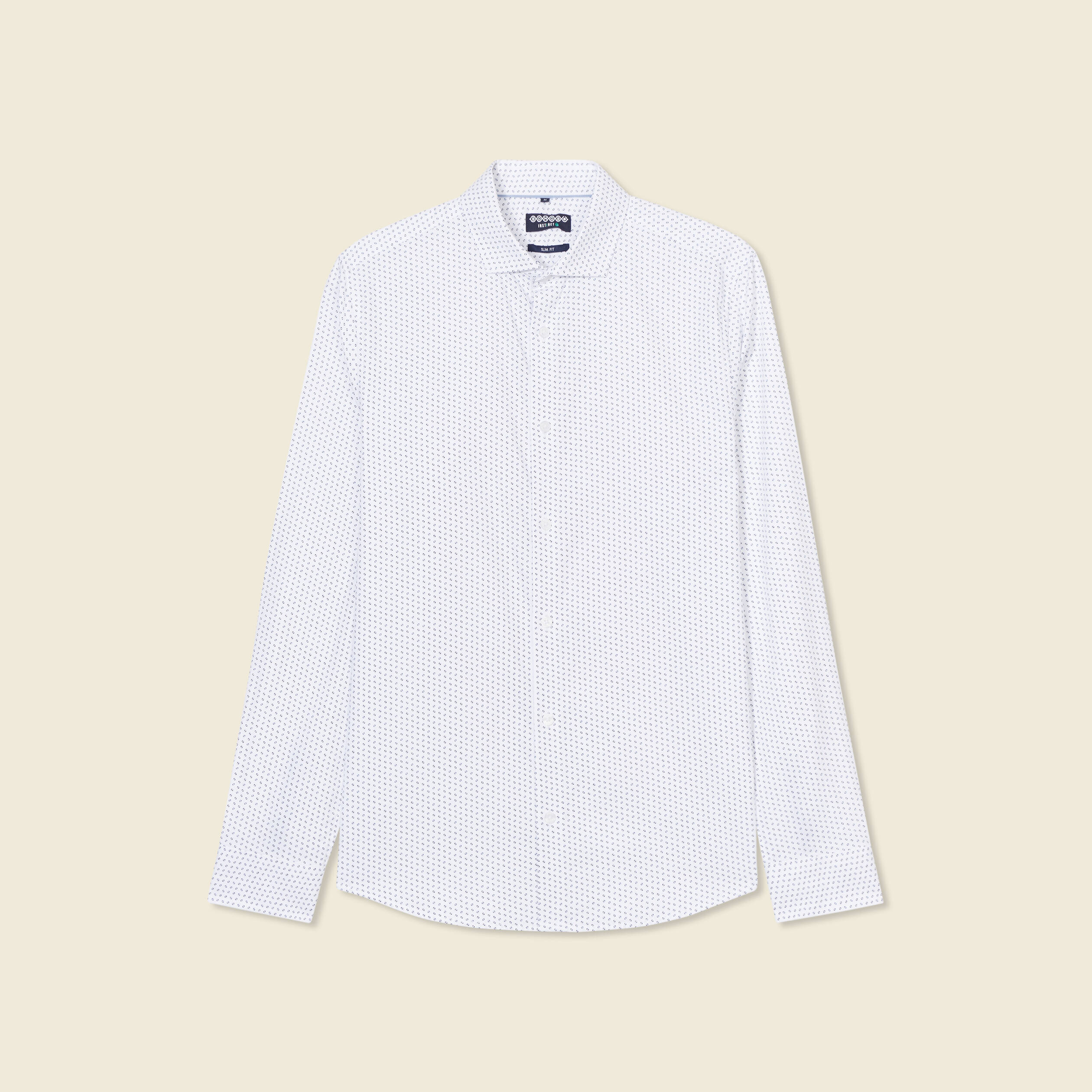 Chemise cintr&eacute;e en coton manches longues blanc homme