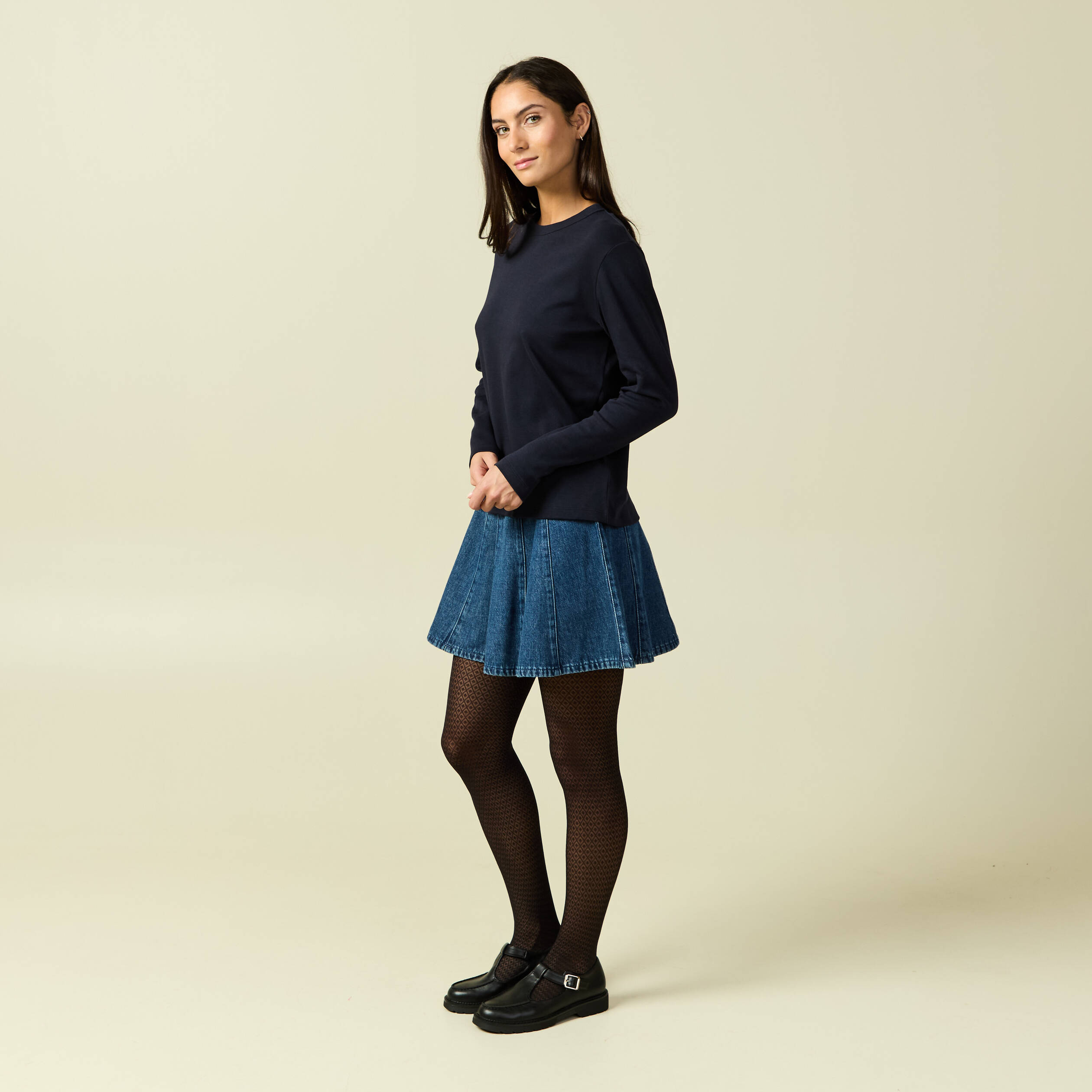 T-shirt en coton manches longues bleu marine femme