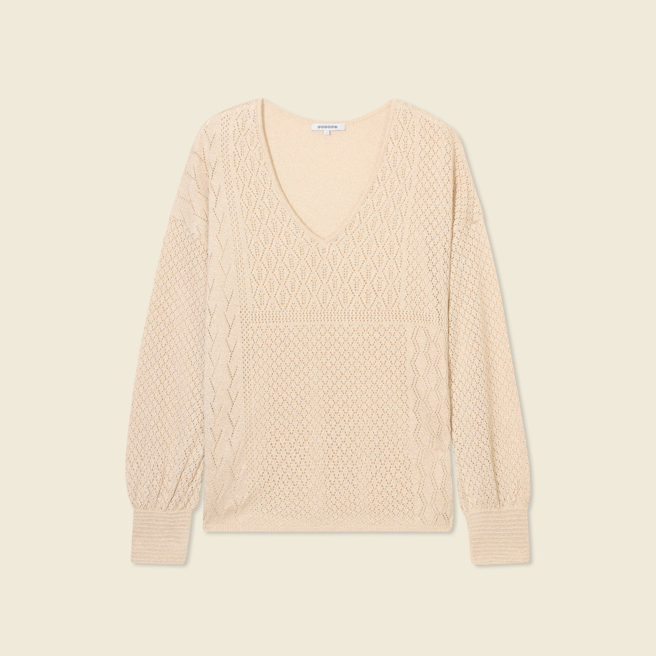 Pull manches longues ajour&eacute; creme femme