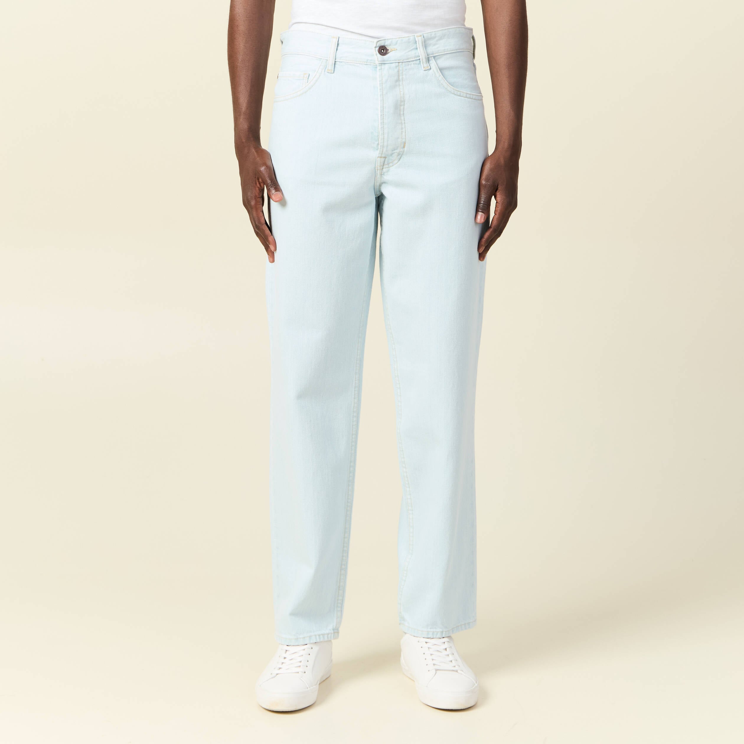 Jeans relax 5 poches denim bleach homme