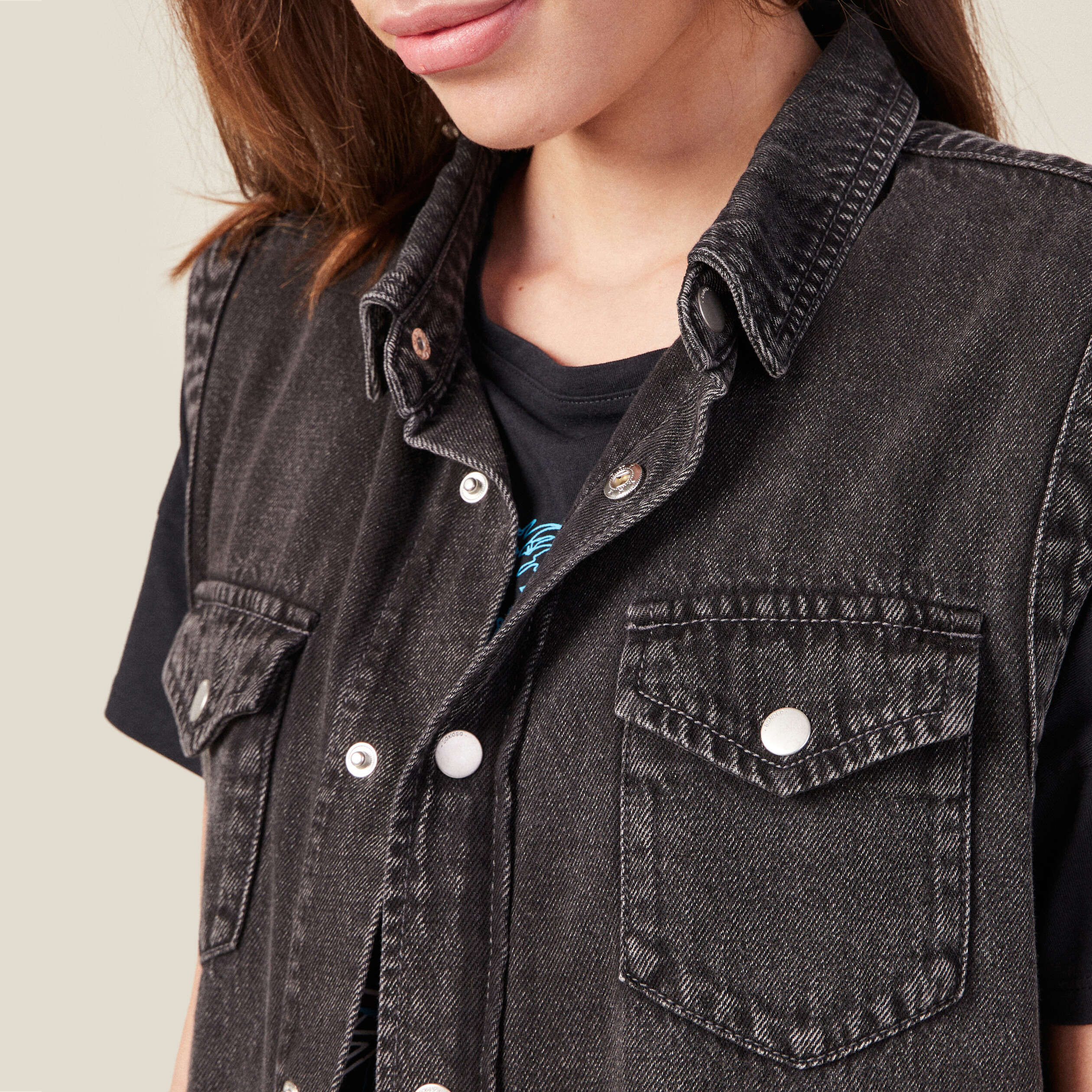 Veste droite en jean denim snow noir femme