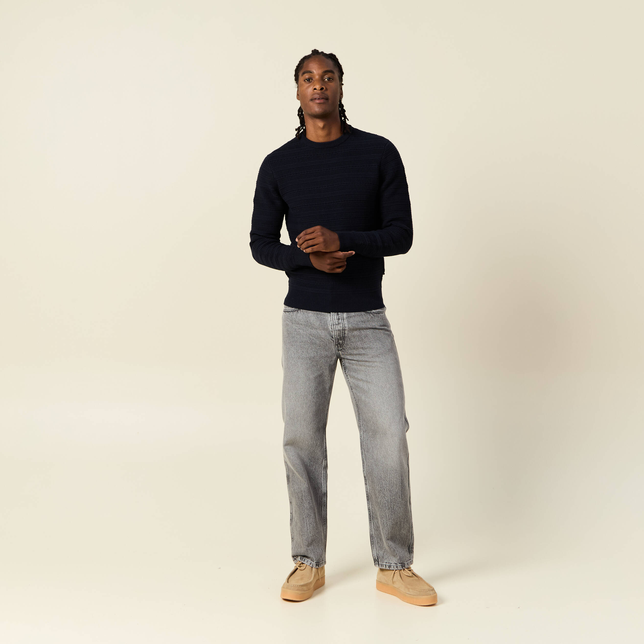 Pull manches longues bleu marine homme