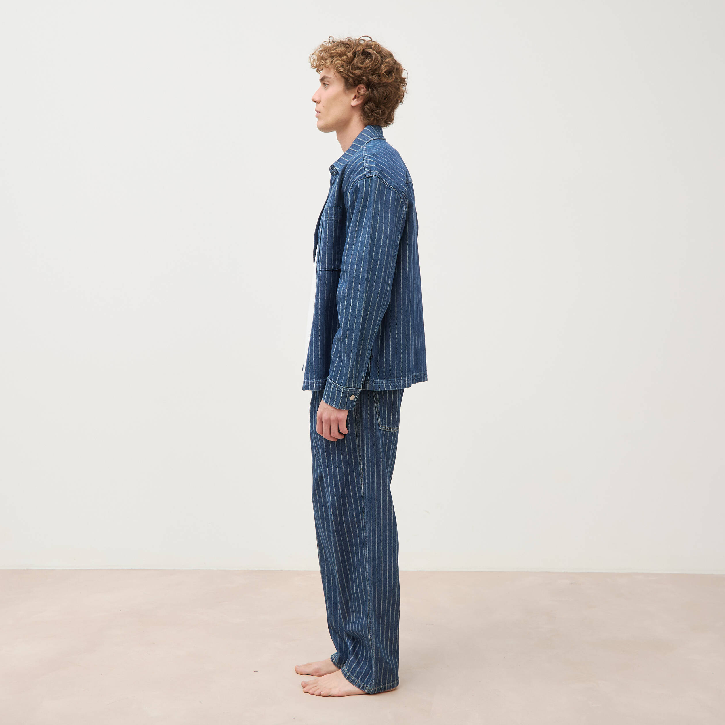 Surchemise oversize en jeans coton denim stone homme