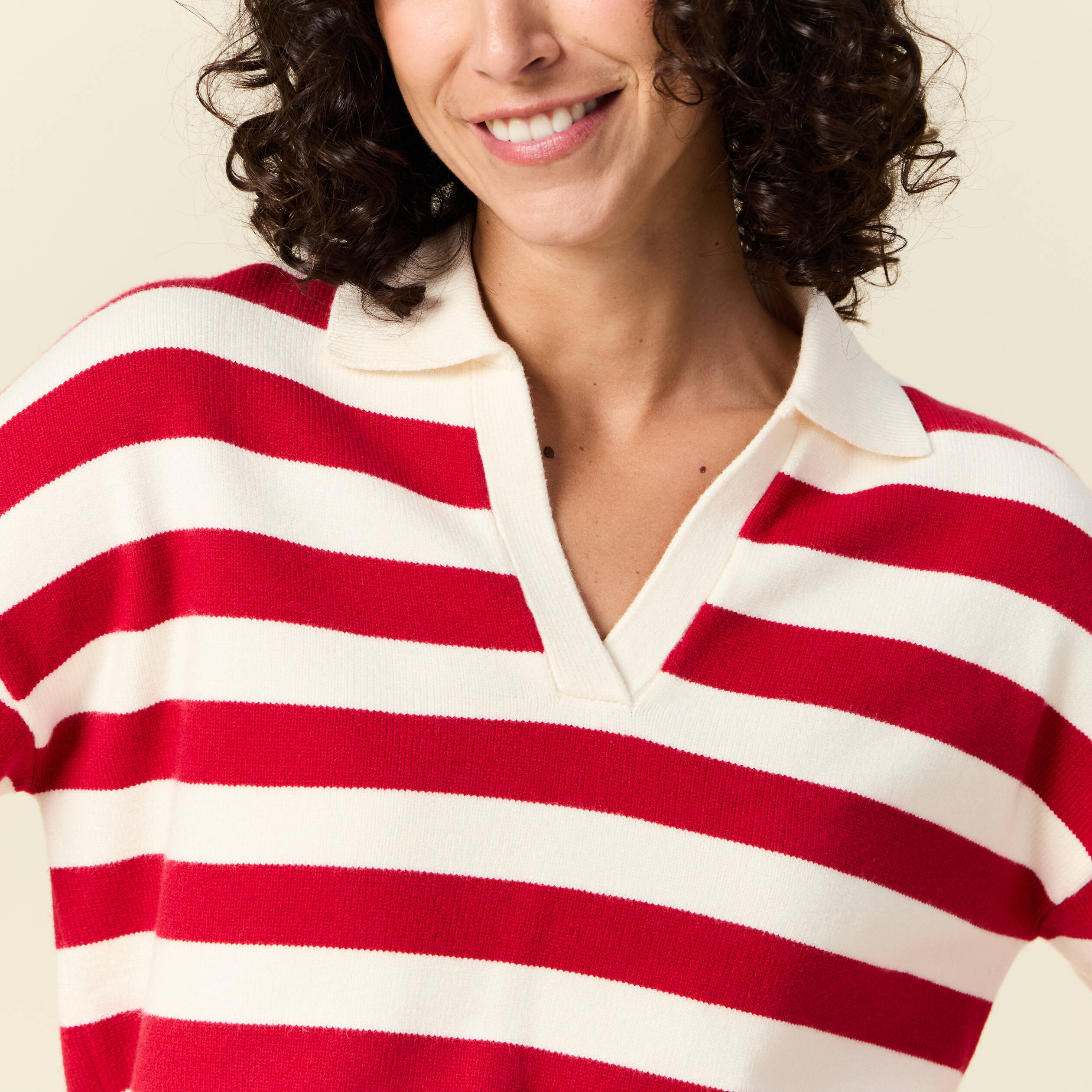 pull manches longues col polo ecru femme Pull manches longues col polo ecru femme