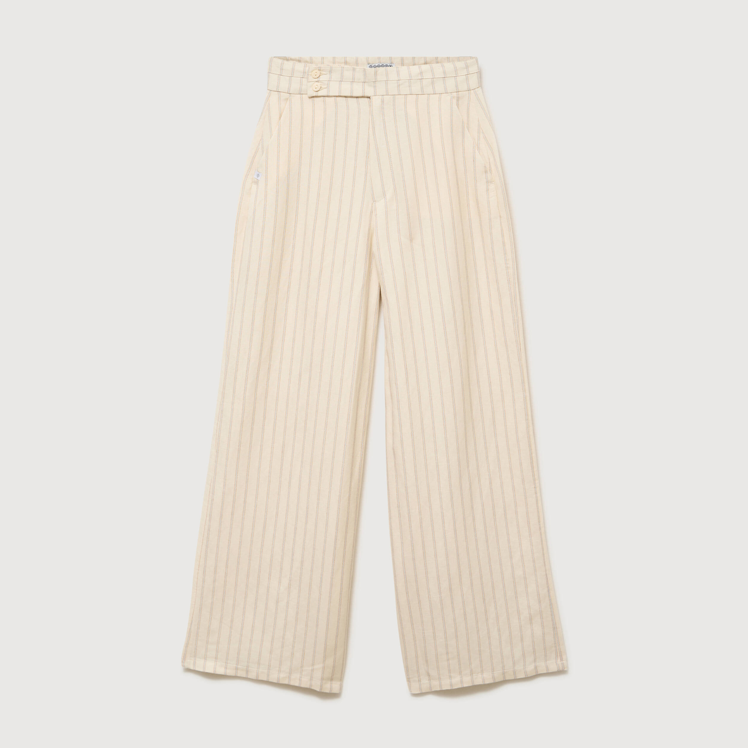 Pantalon large taille haute ceinture jaune pastel femme