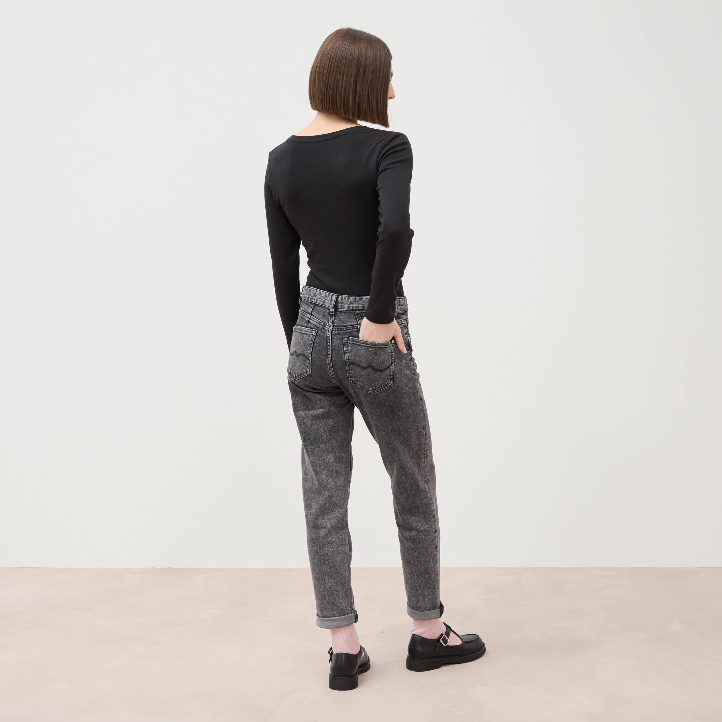Jeans girlfriend 5 poches denim snow gris femme