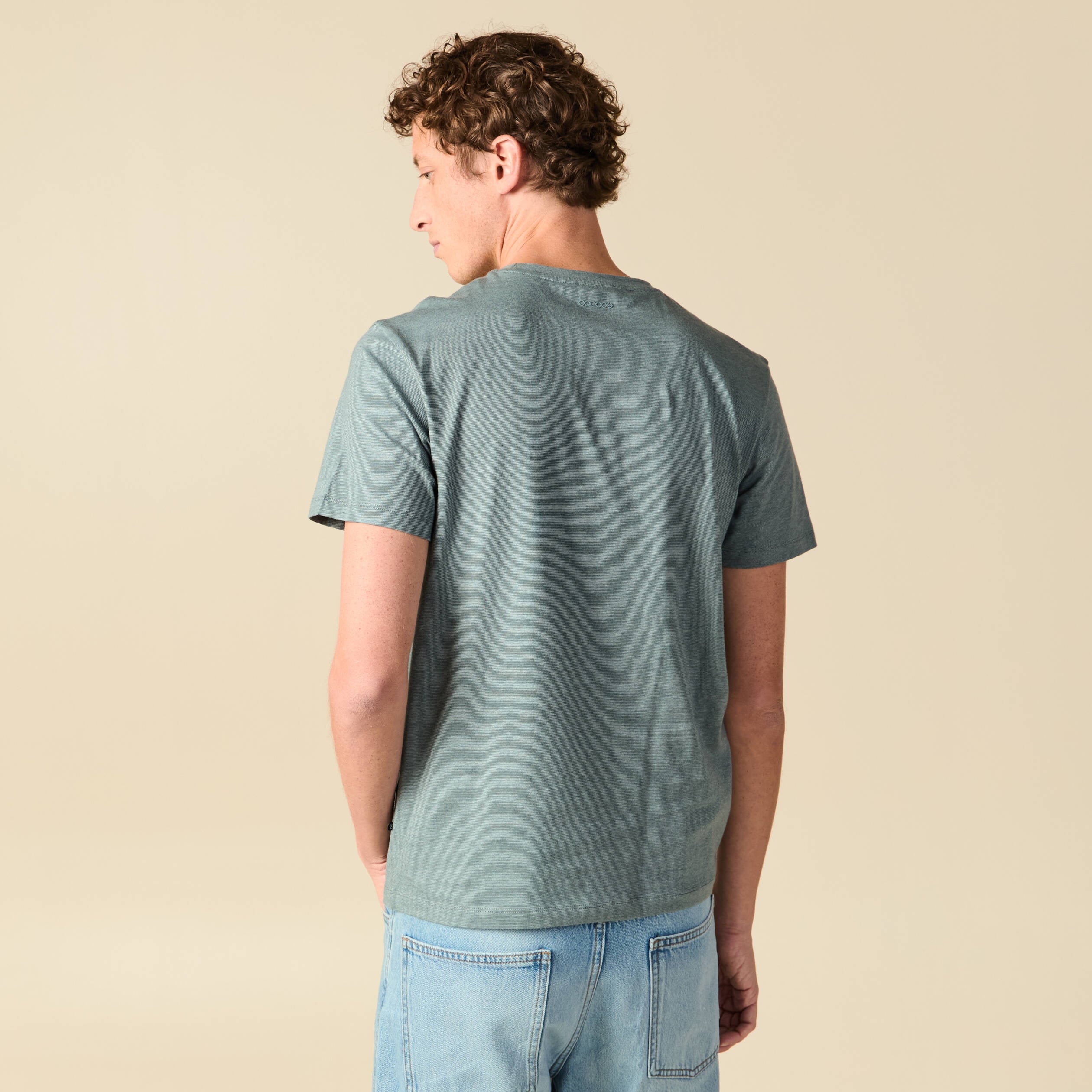 T-shirt cintr&eacute; col rond manches courtes vert fonc&eacute; homme