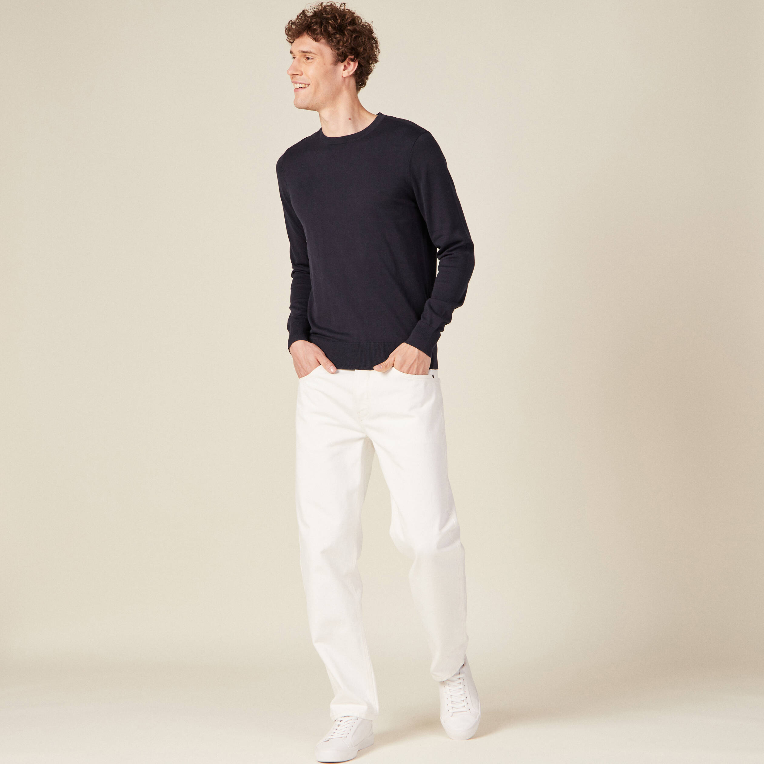 Pull manches longues bleu marine homme