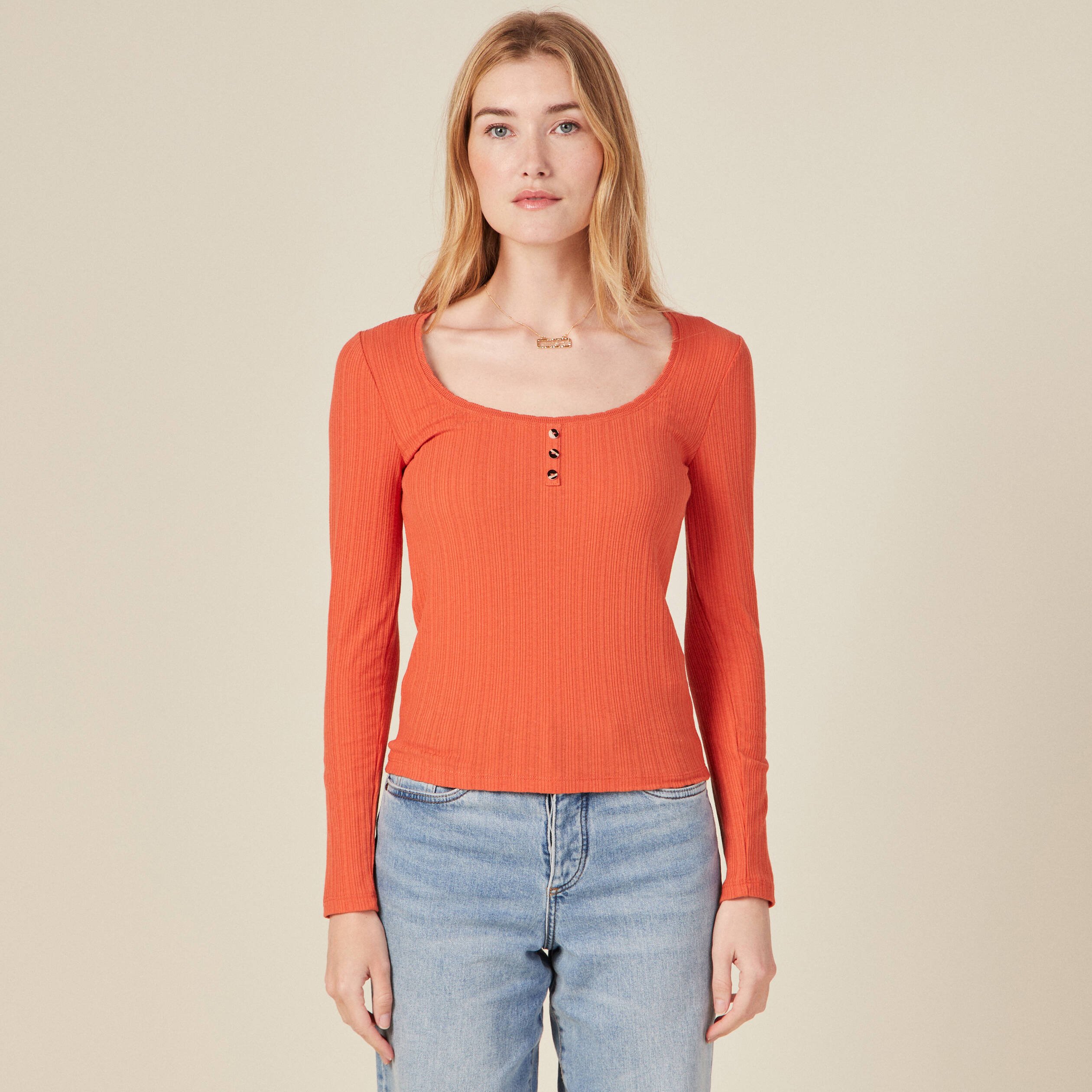 Tee shirt manche longue femme orange outlet