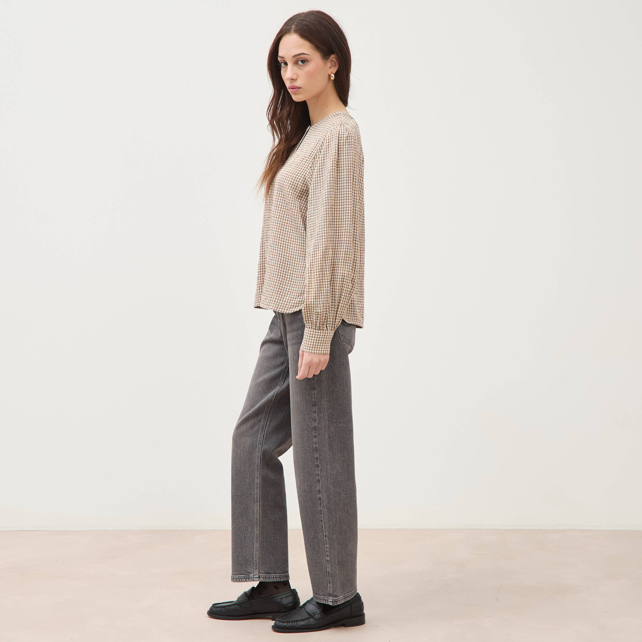 Chemise oversize manches longues marron clair femme