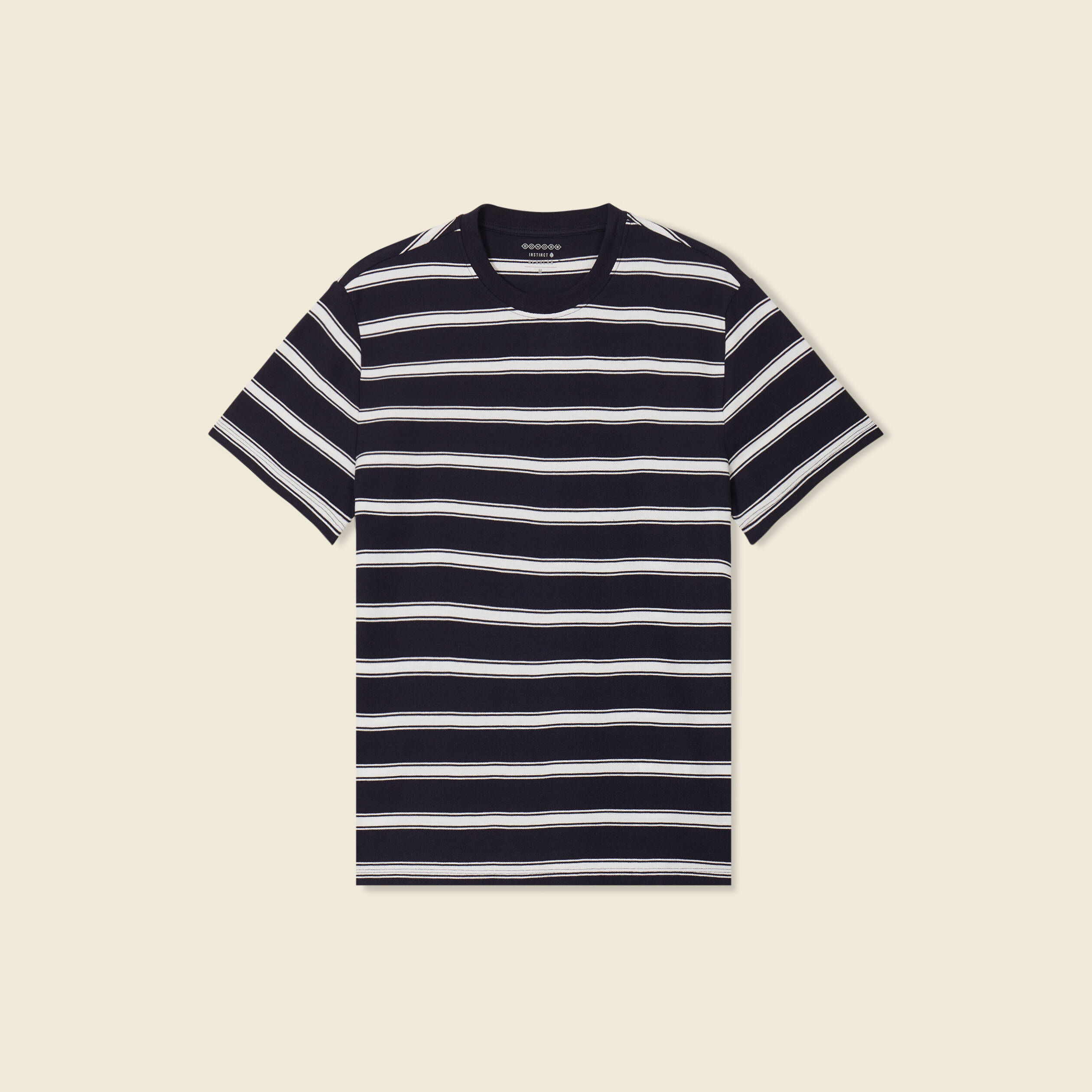 T-shirt ray&eacute; col rond manches courtes ecru homme