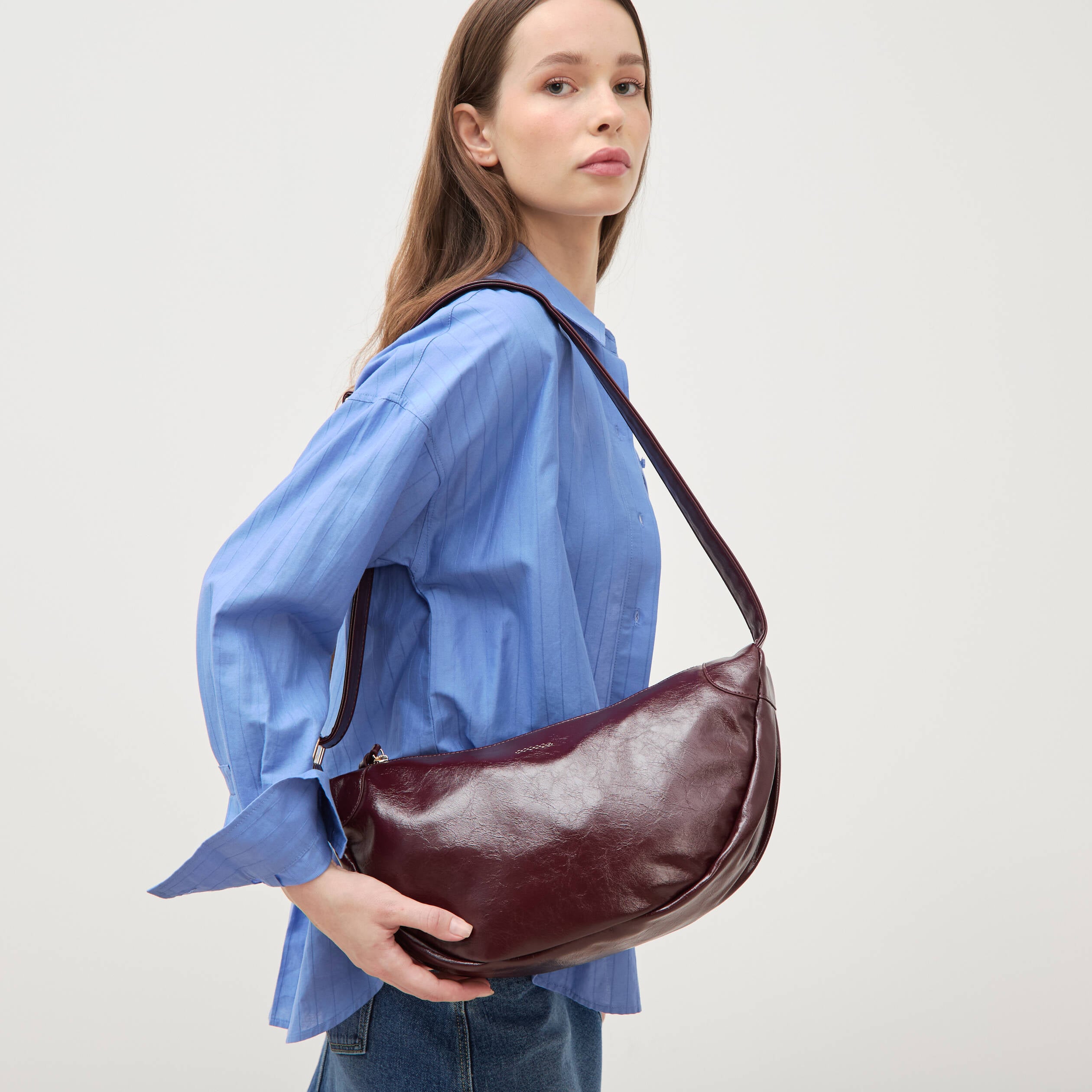 Sac bandouli&egrave;re avec doublure prune femme
