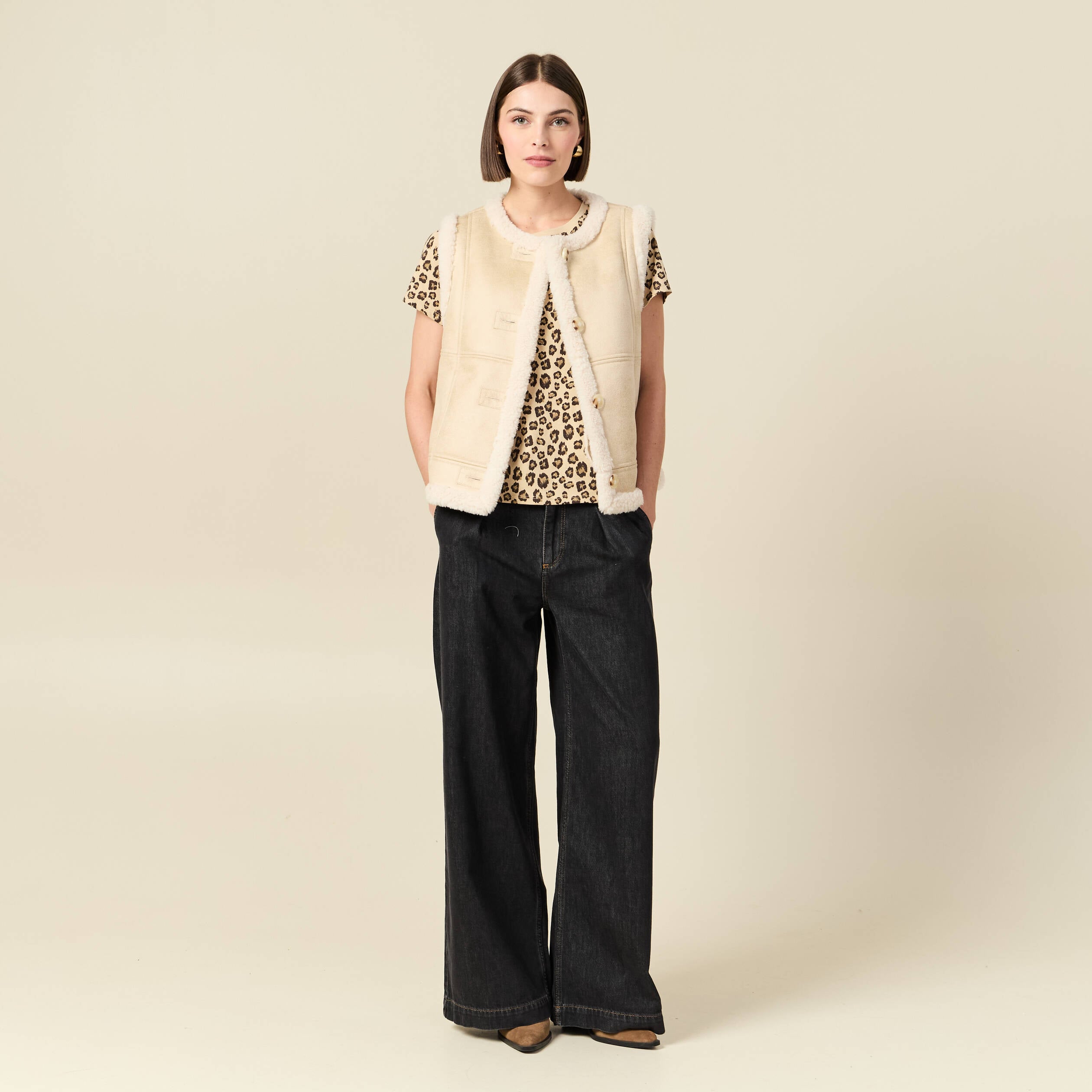T-shirt manches courtes beige moyen femme
