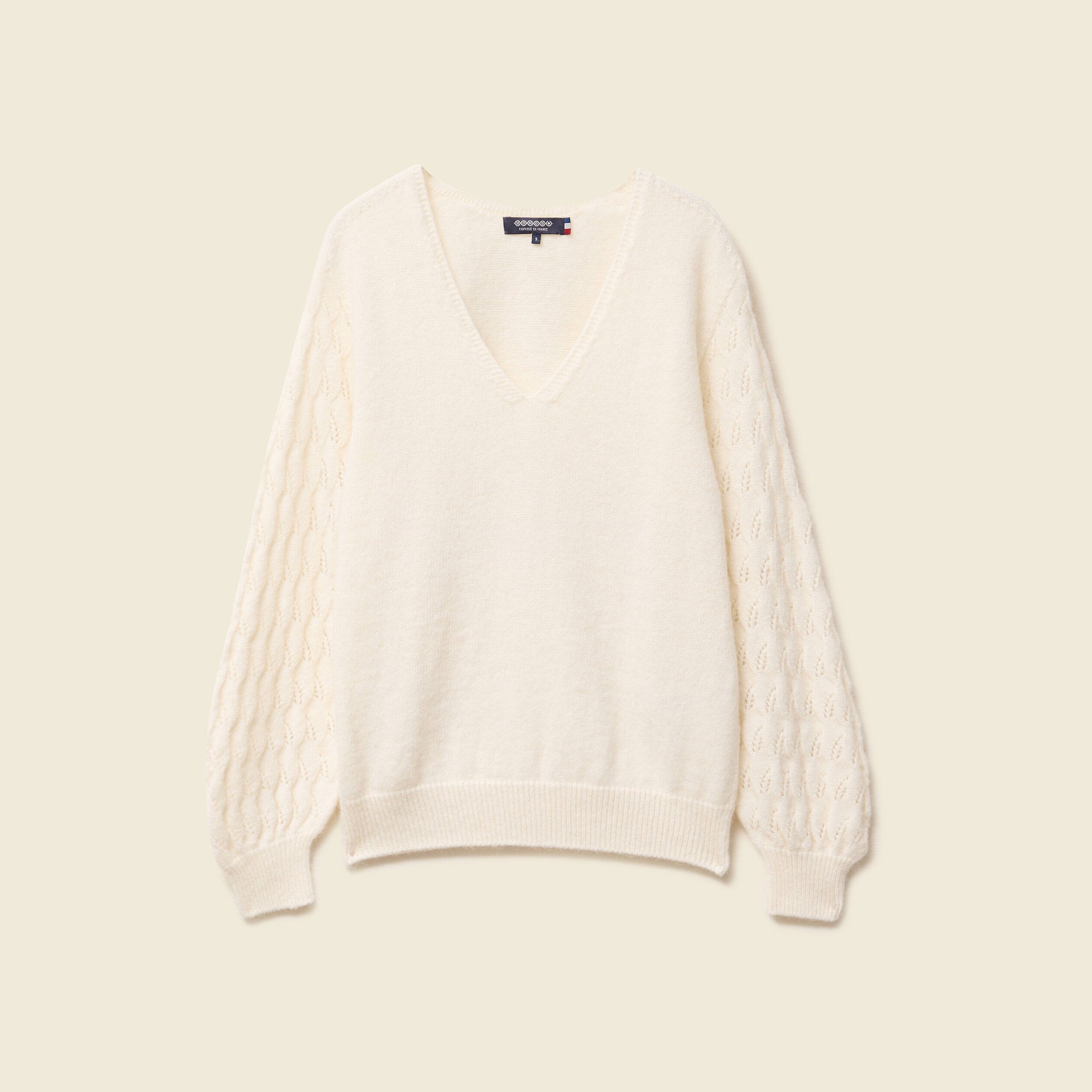 pull ajoure col v manches longues ecru femme Pull ajouré col V manches longues ecru femme