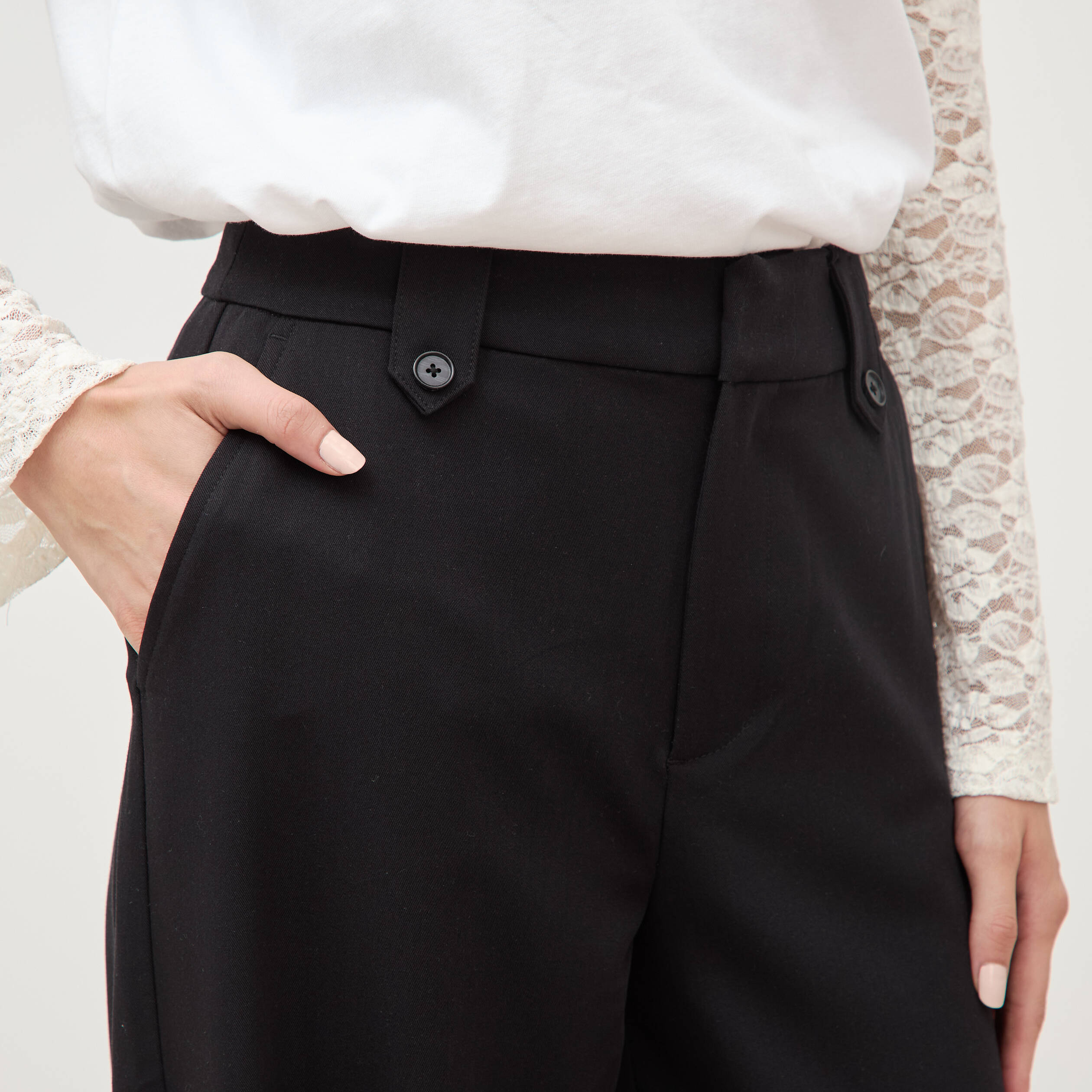 Pantalon large taille haute fluide noir femme