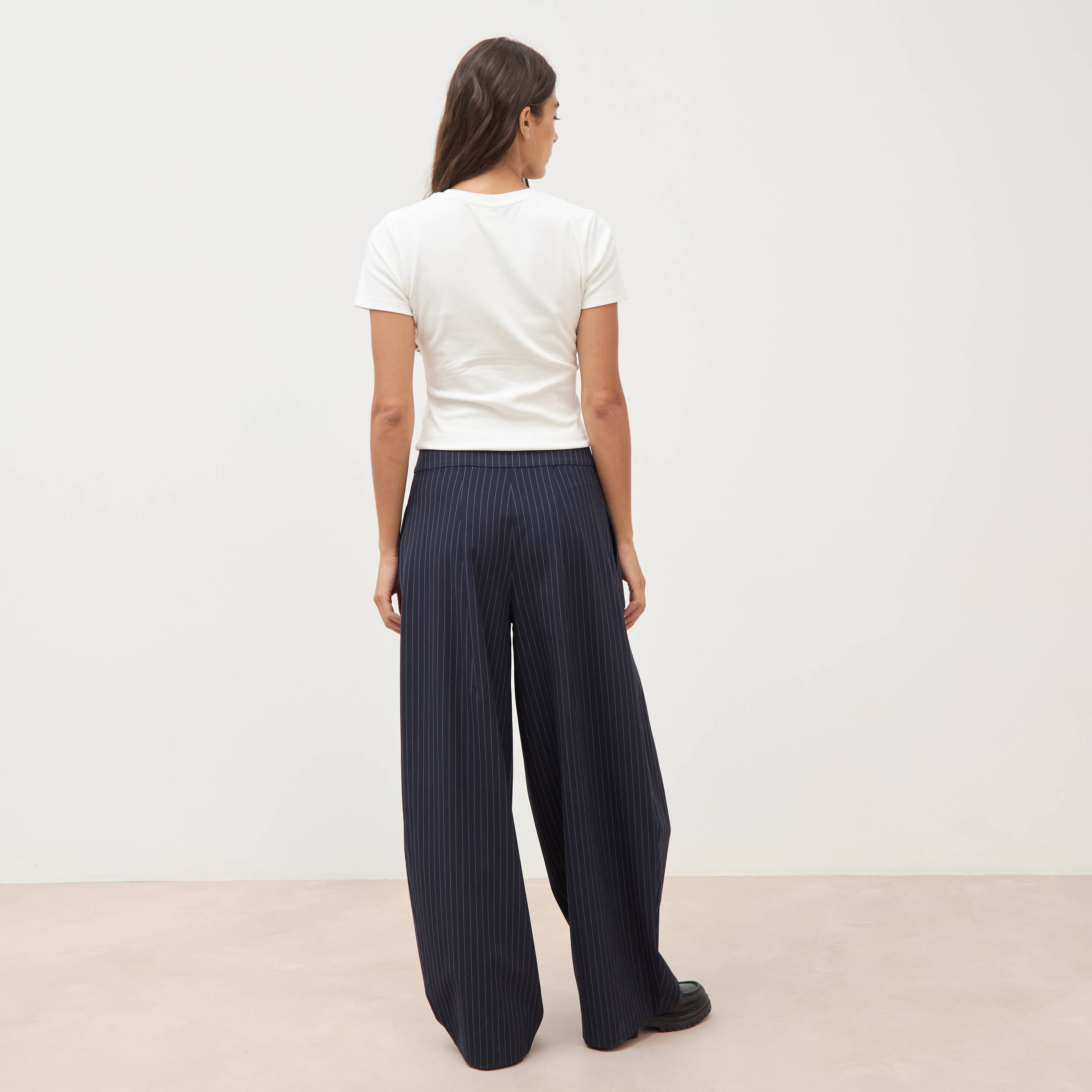 Pantalon ample taille standard bleu marine femme