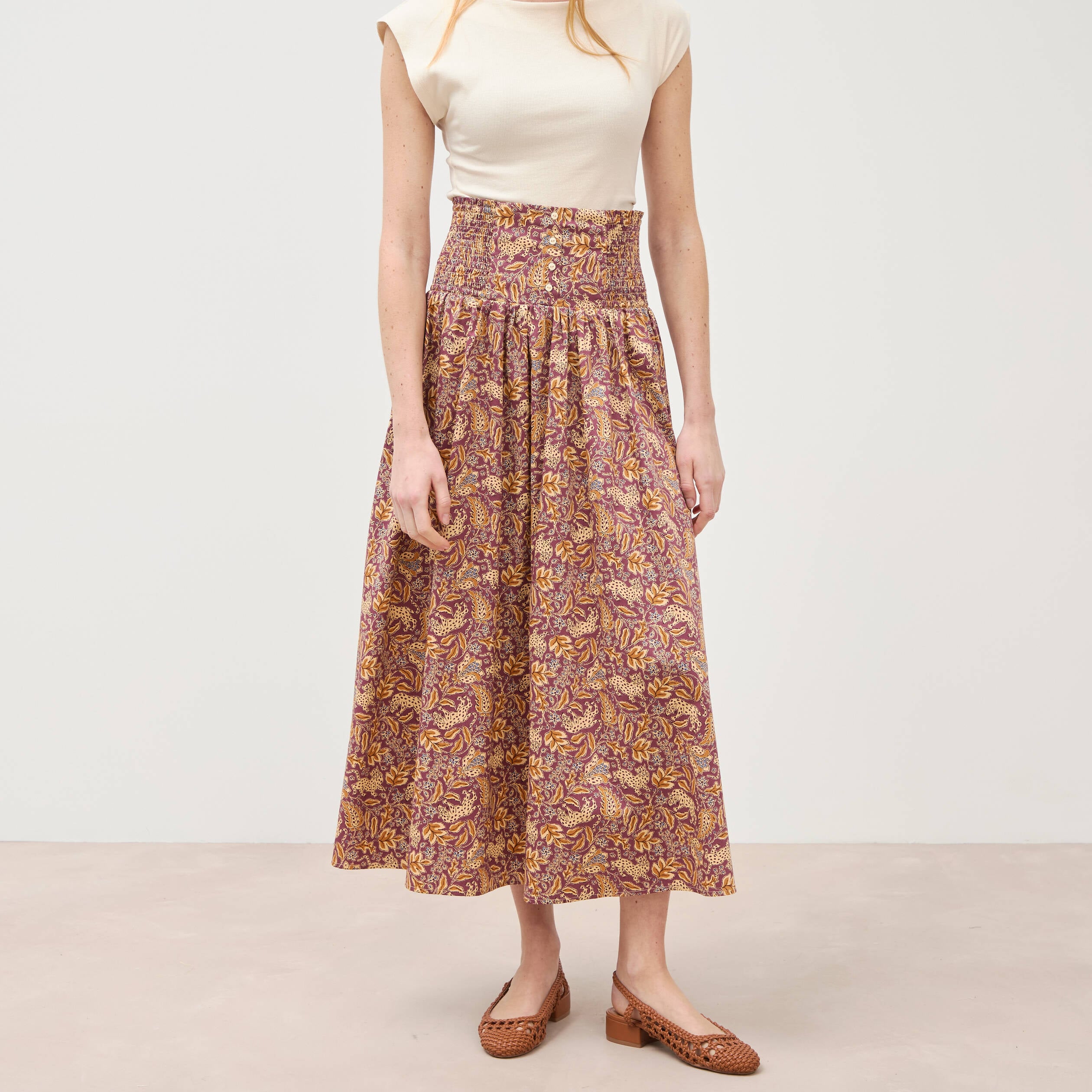Jupe longue &eacute;vas&eacute;e en coton beige moyen femme