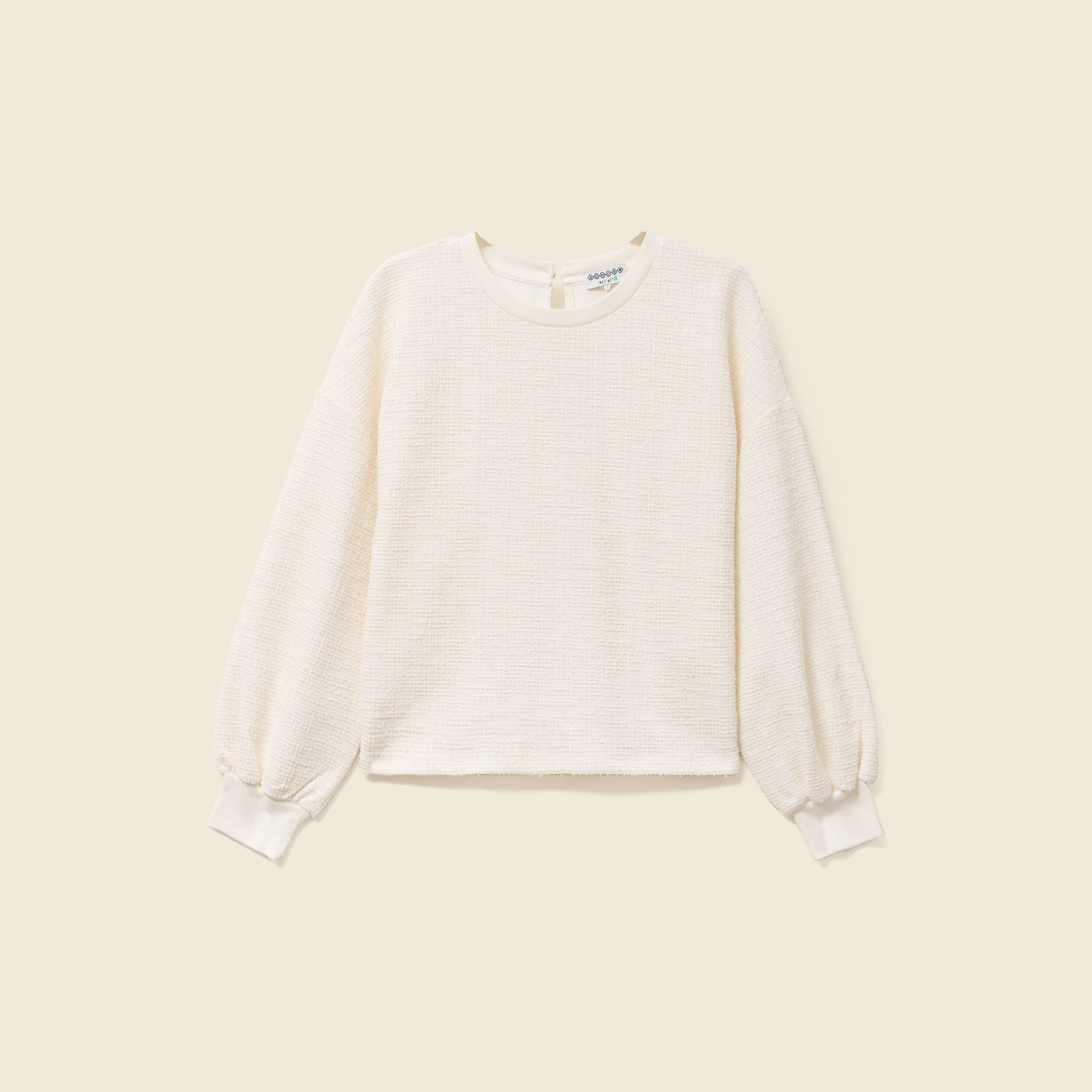 Sweat col rond manches longues ecru femme