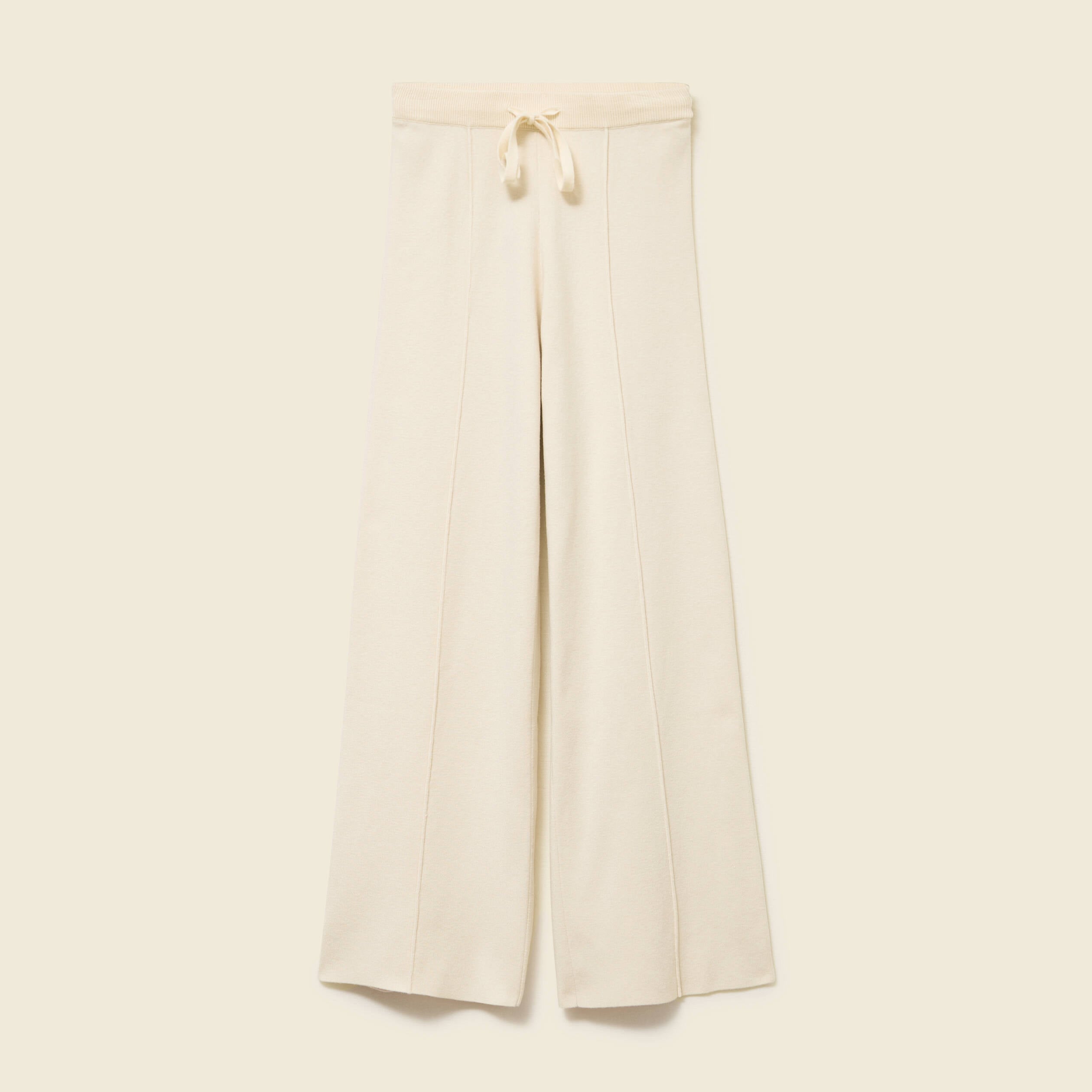 Pantalon large taille haute en maille creme femme