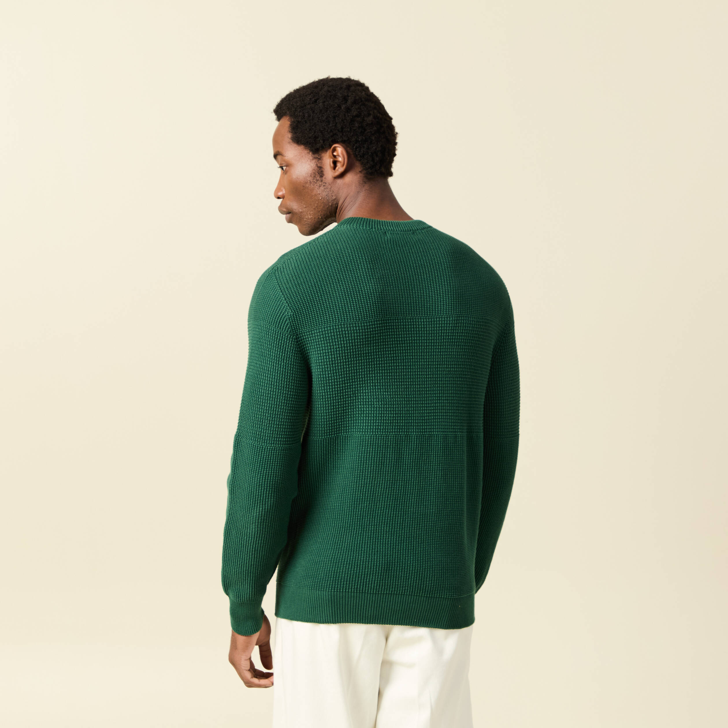 Pull col rond manches longues en coton vert homme