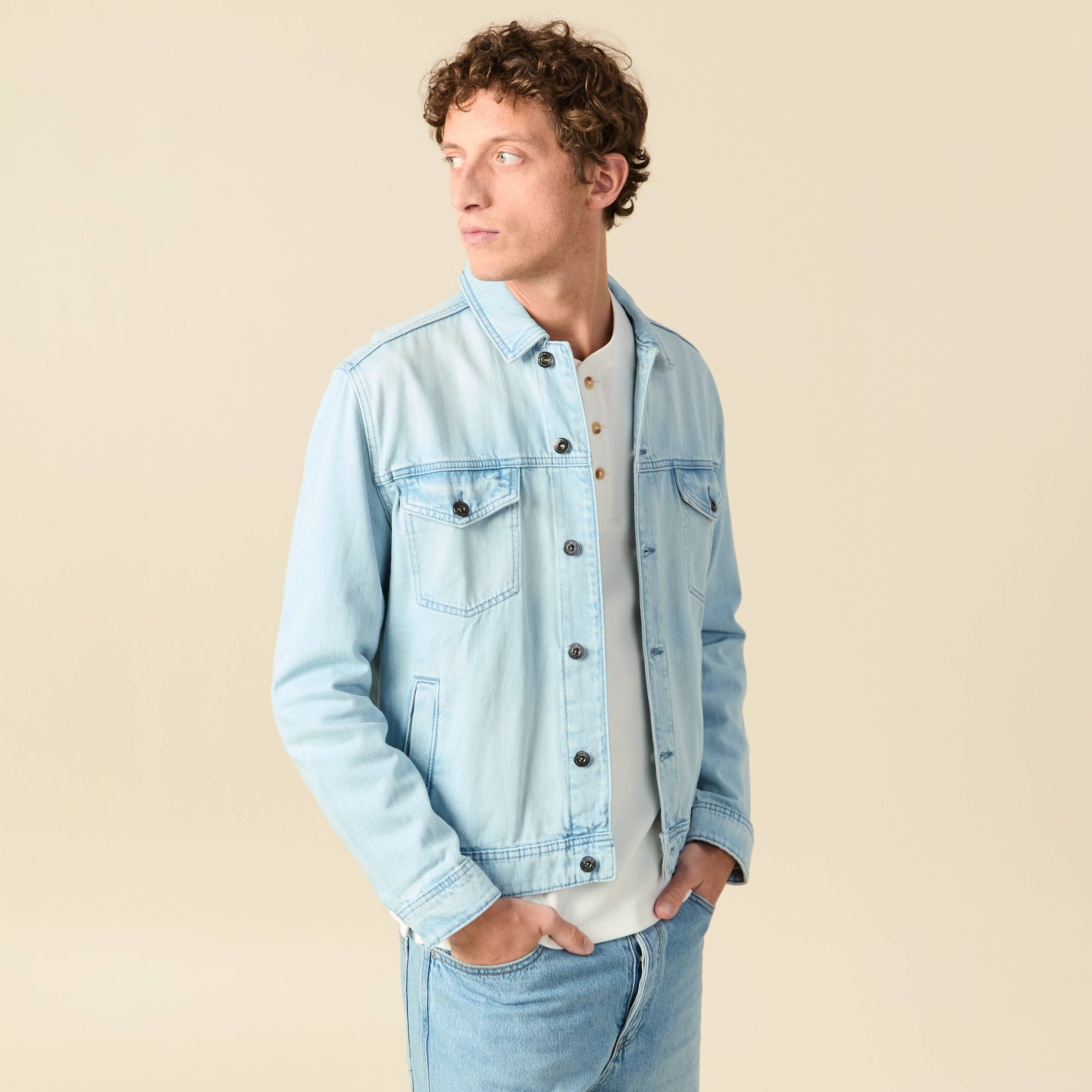 Veste droite en jean denim bleach homme
