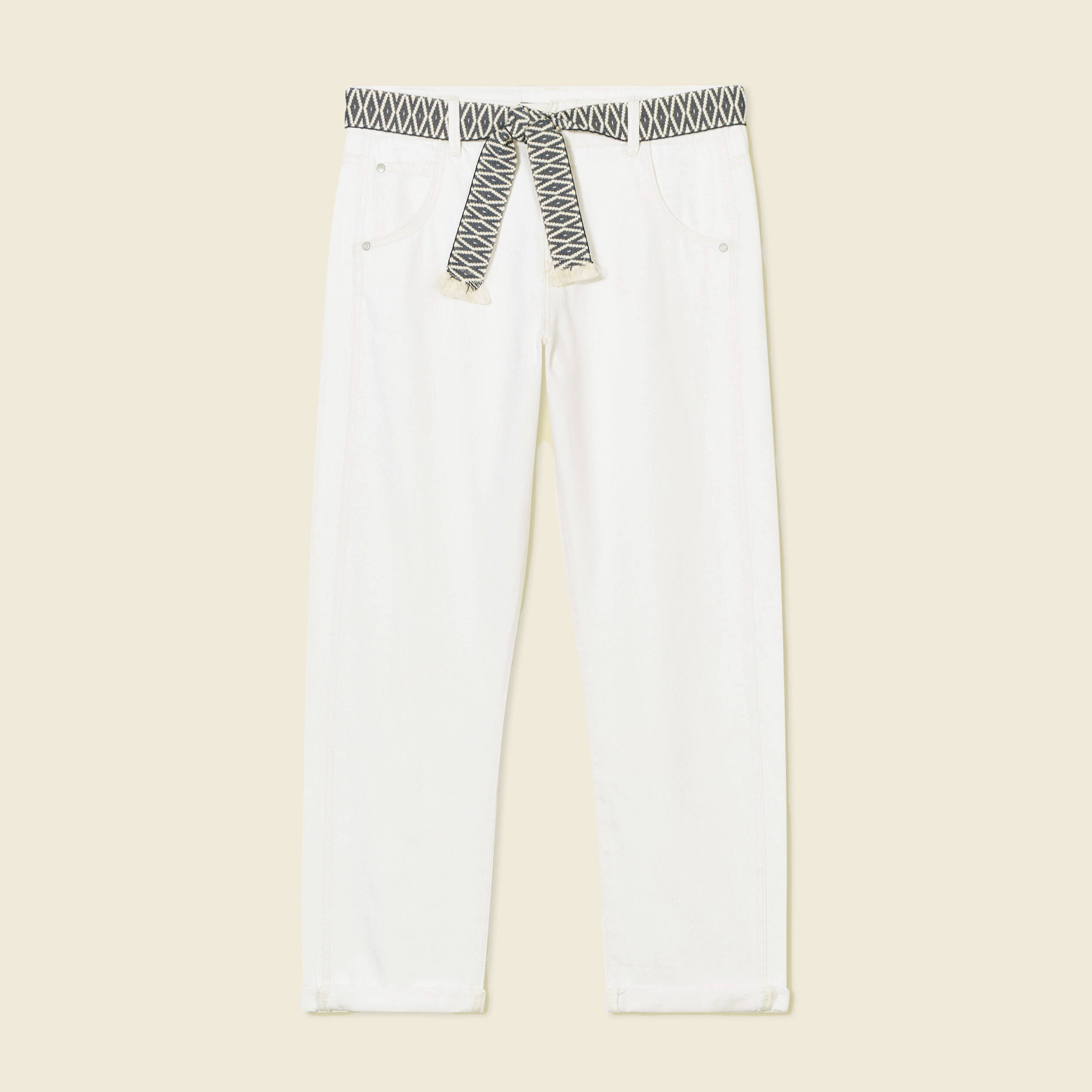 jeans boyfriend ceinture denim blanc femme Jeans boyfriend ceinturé denim blanc femme