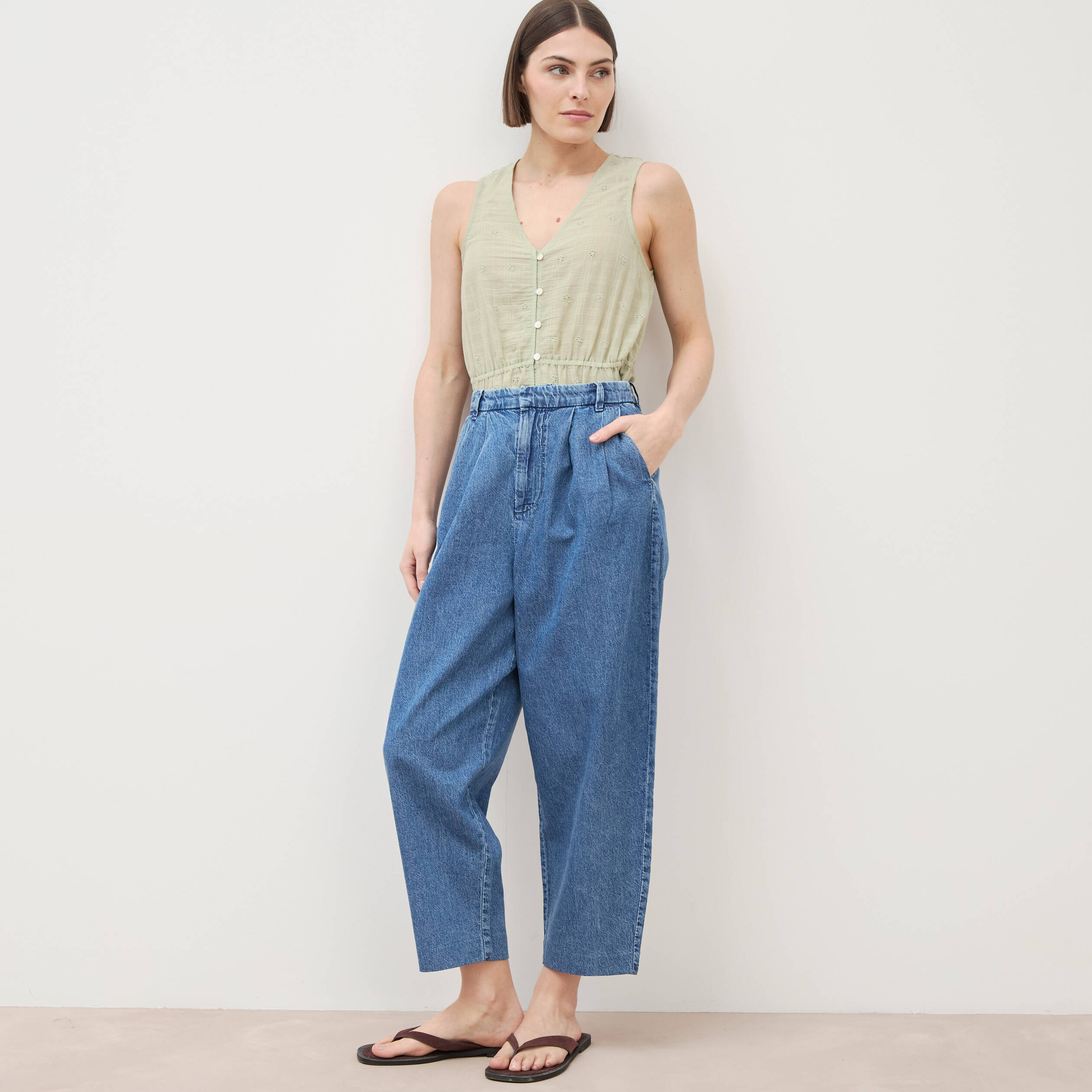 Jeans slouchy taille haute denim used femme