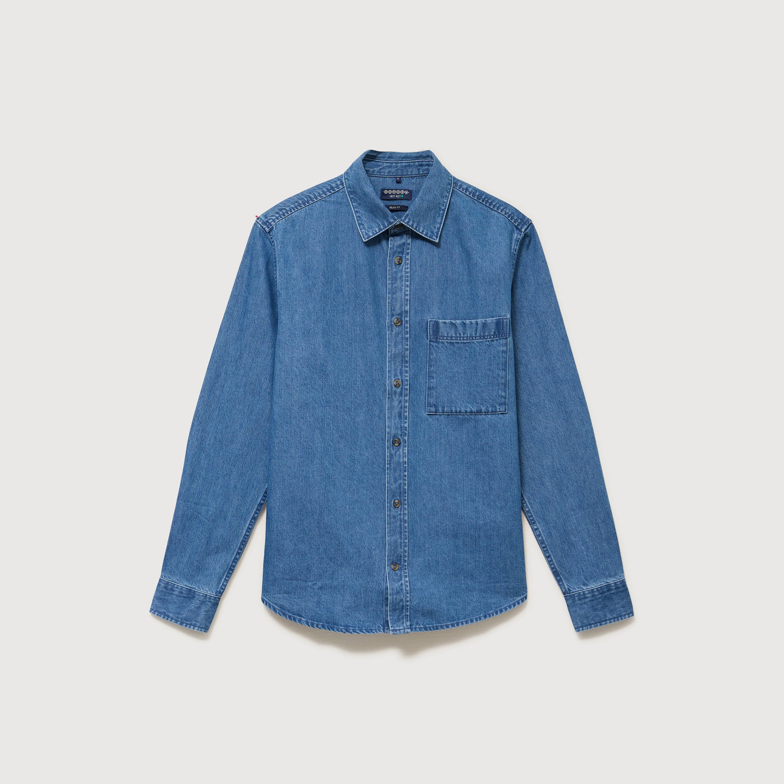 Chemise col am&eacute;ricain manches longues denim stone homme