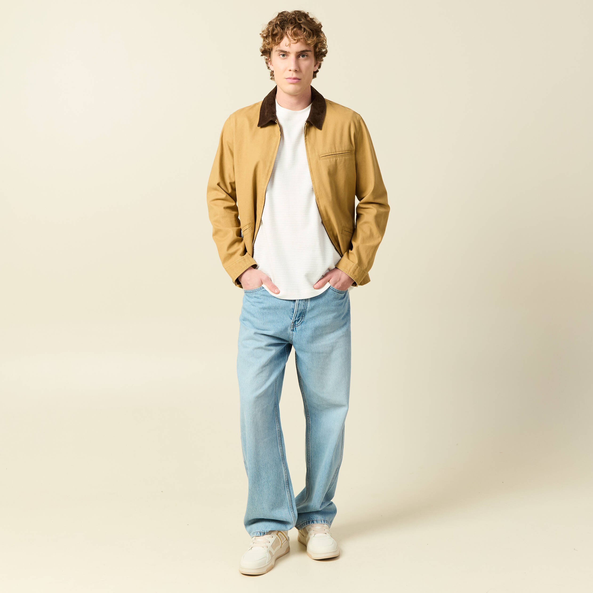T-shirt ample en coton col rond ecru homme