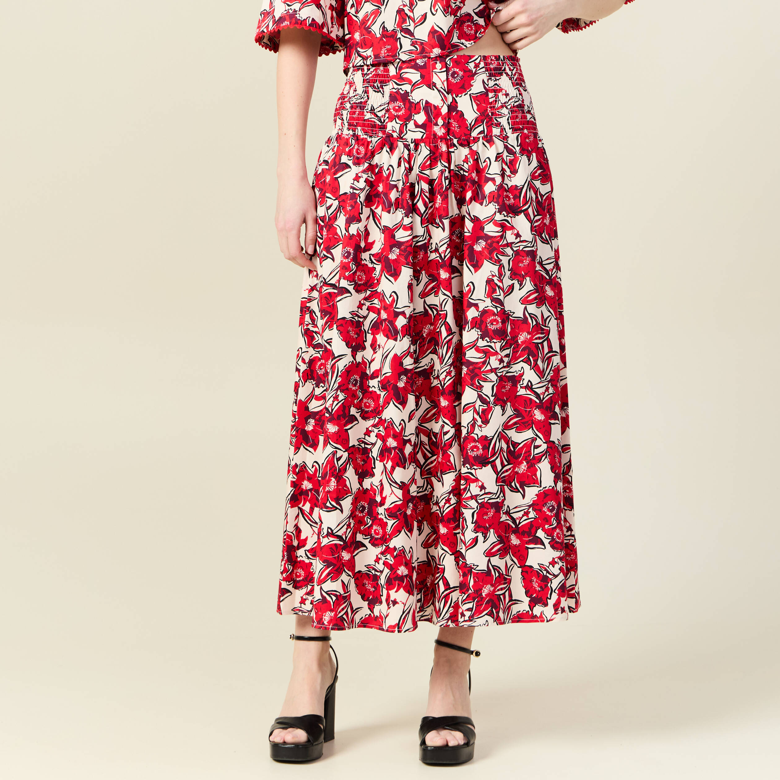 Jupe longue &eacute;vas&eacute;e rouge femme