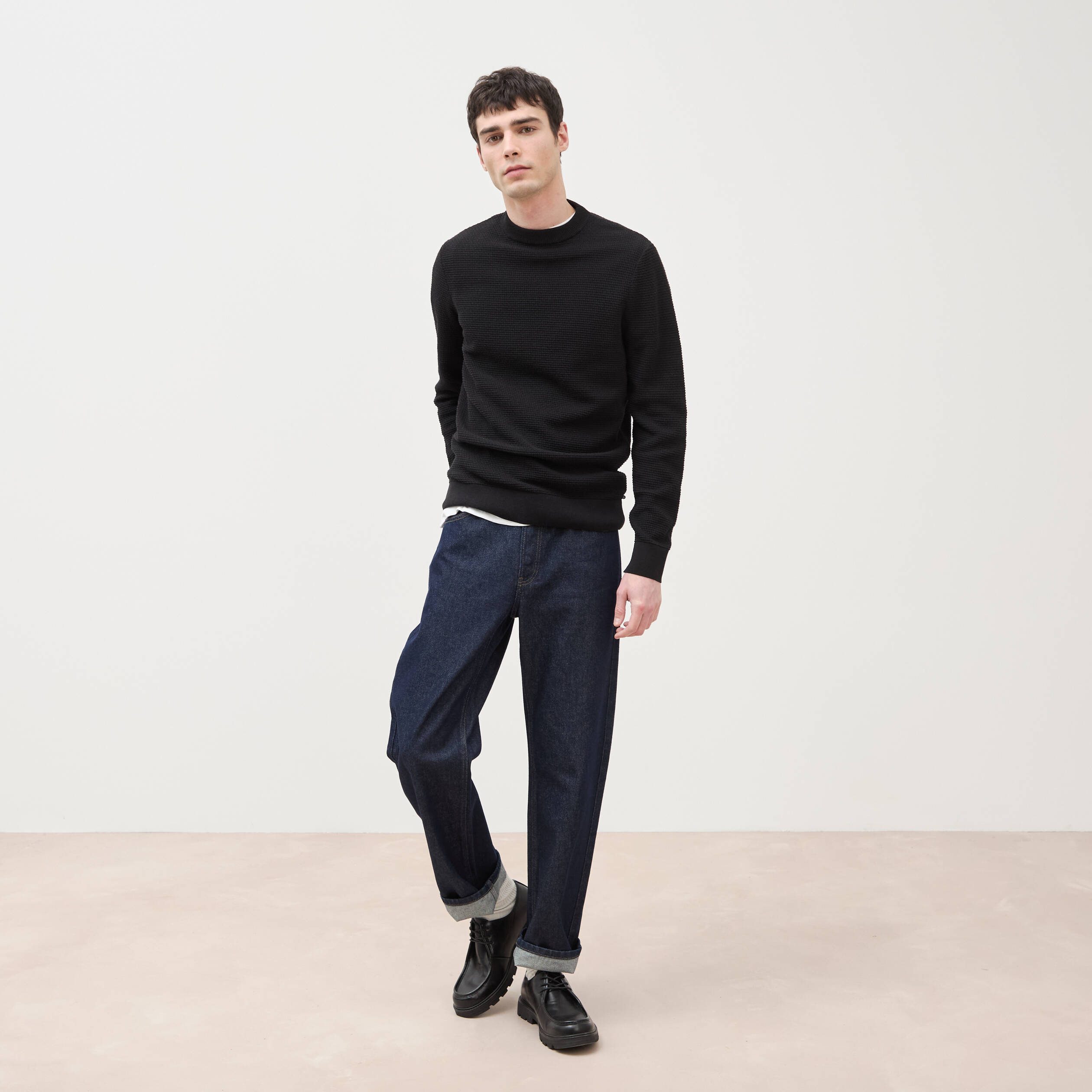 Pull col rond noir homme